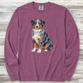 Australian Shepherd Merle Blue Eyes Watercolor Long Sleeve Tee - Berry