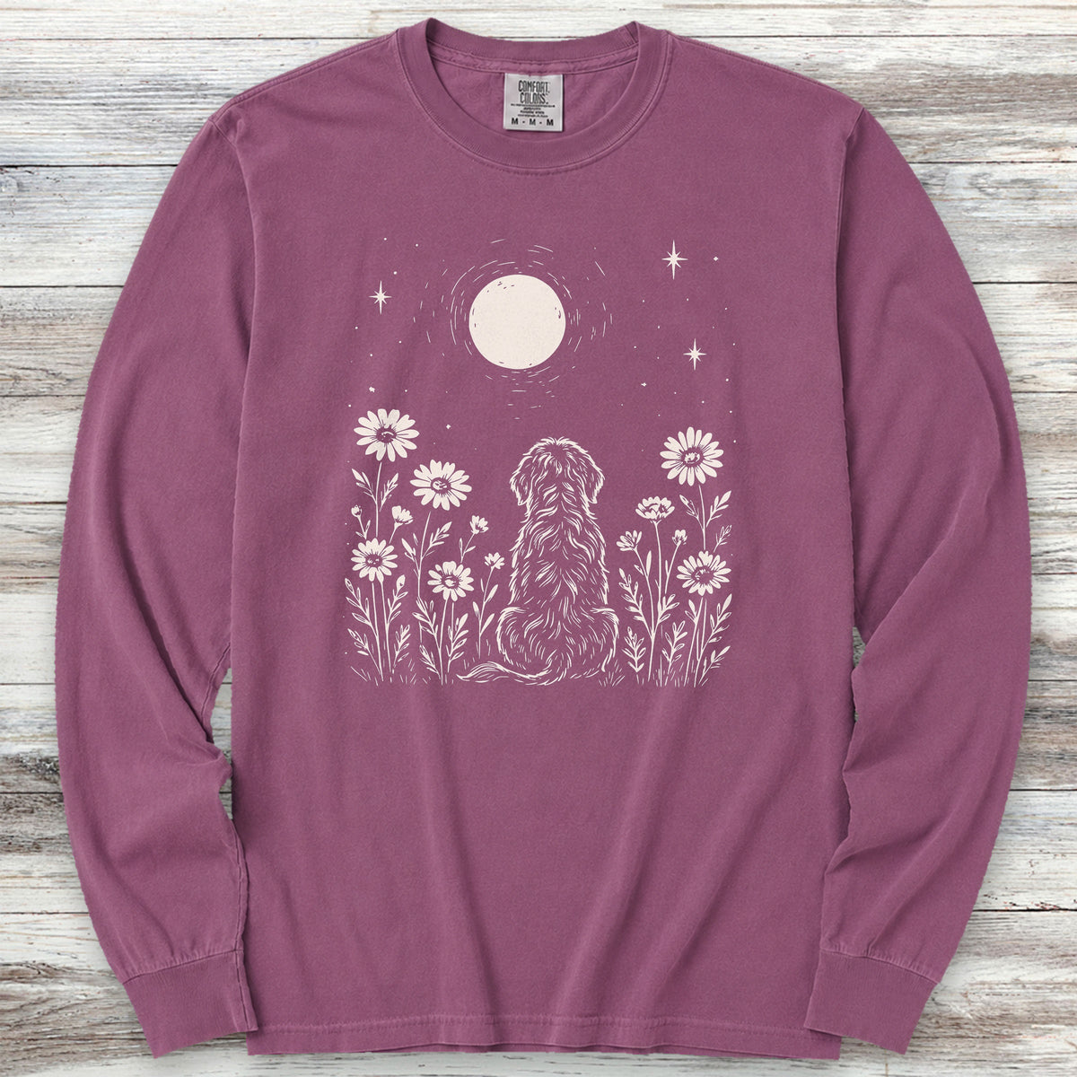 Doodle Moonlight & Wildflowers Long Sleeve Tee - Berry
