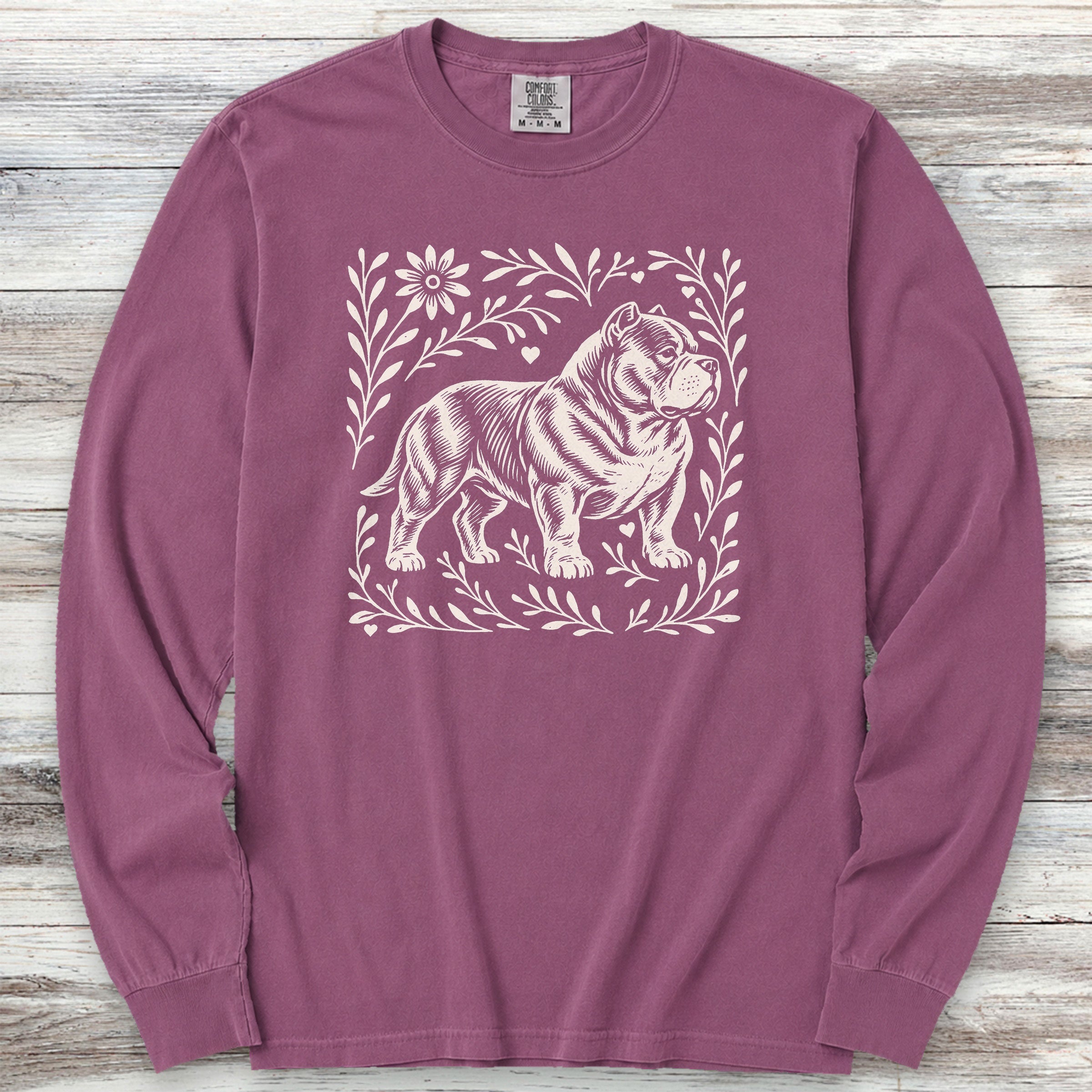 American Bully Linocut Long Sleeve Tee - Berry