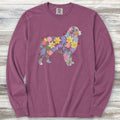 Australian Shepherd Spring Floral Silhouette Long Sleeve Tee - Berry