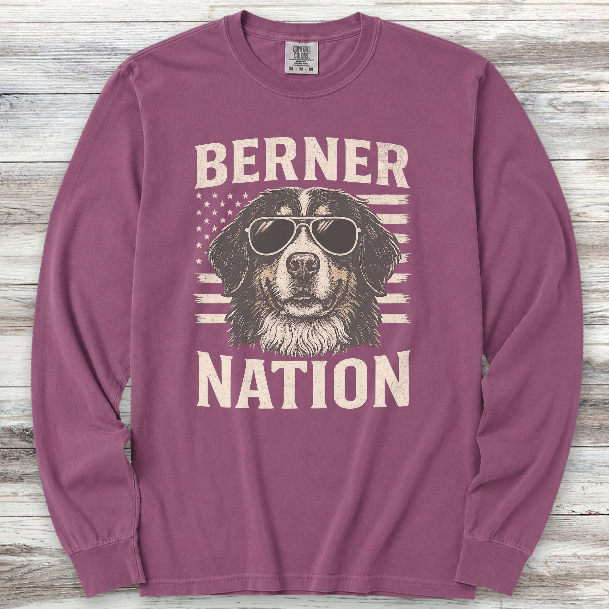 Bernese Mountain Dog Nation Long Sleeve Tee - Berry