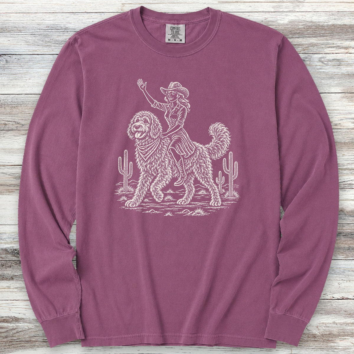 Doodle Cowgirl Long Sleeve Tee - Berry