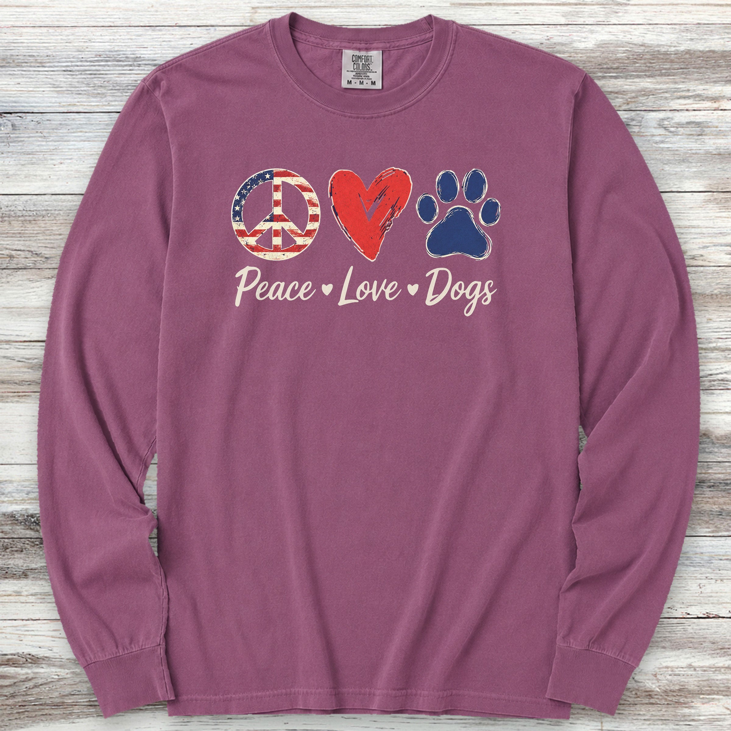 Peace Love Dogs USA Long Sleeve Tee - Berry