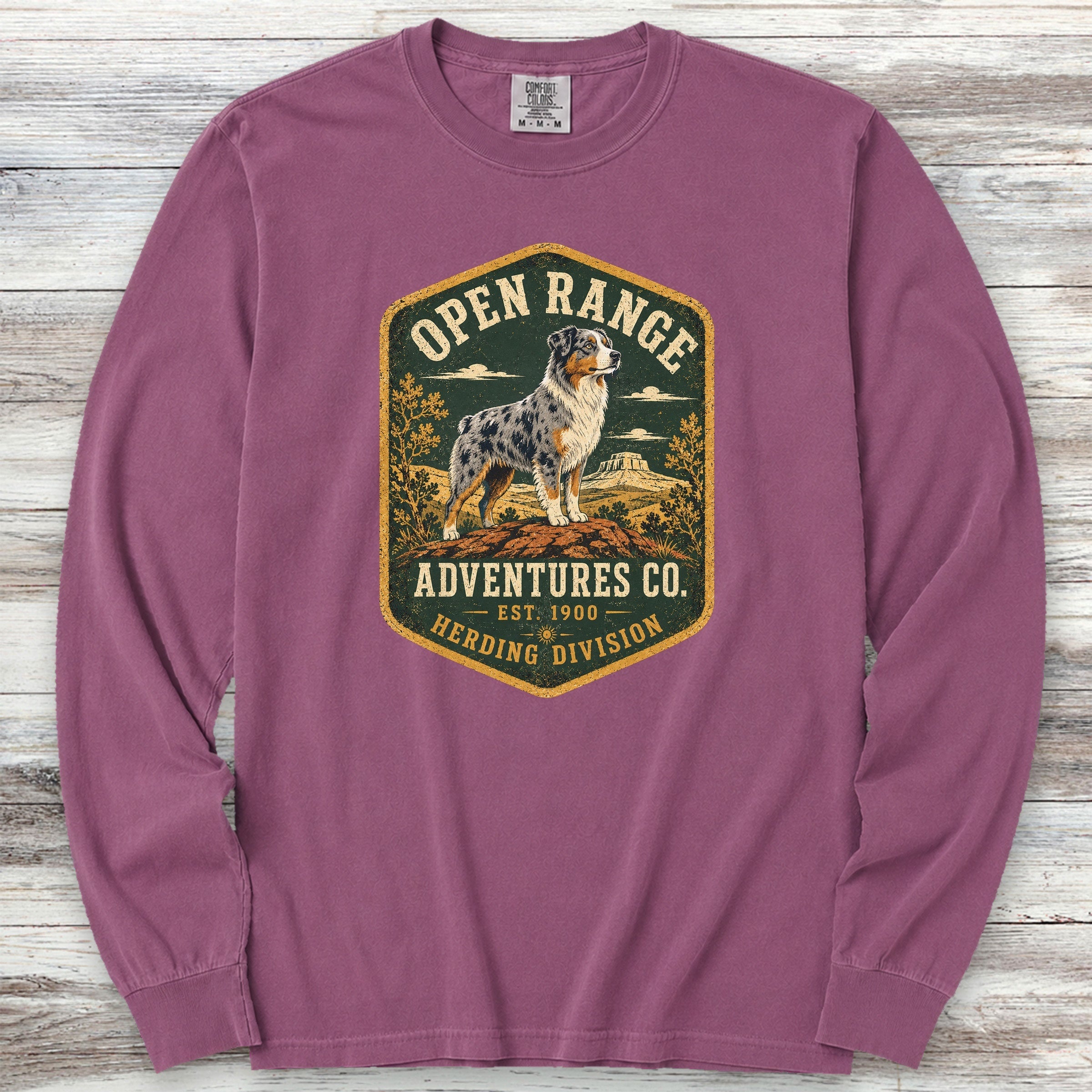 Australian Shepherd Adventures Long Sleeve Tee - Berry