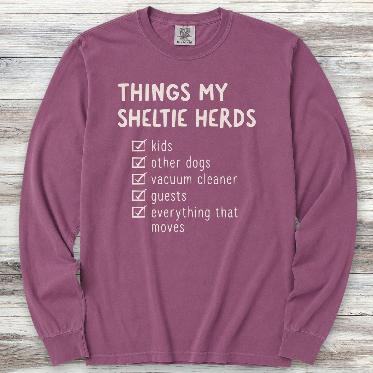 Shetland Sheepdog Herding List Long Sleeve Tee - Berry