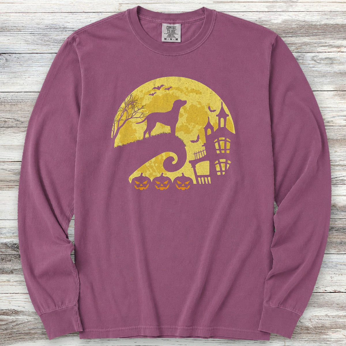 Dalmatian Halloween Moon Long Sleeve Tee - Berry