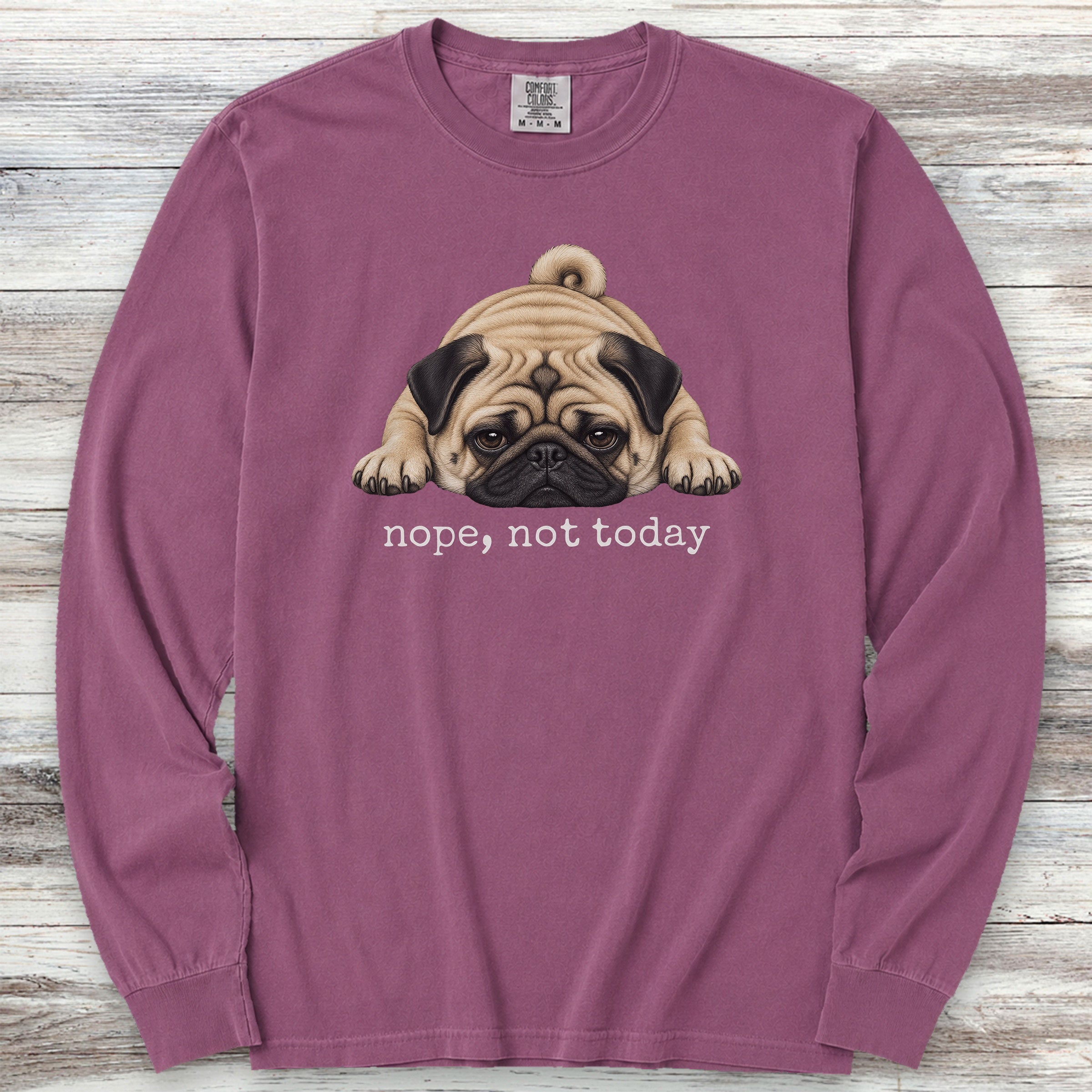 Pug Nope Long Sleeve Tee - Berry