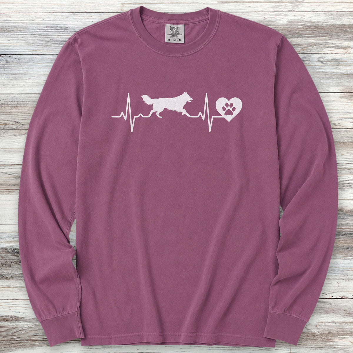 Border Collie Heartbeat Long Sleeve Tee - Berry