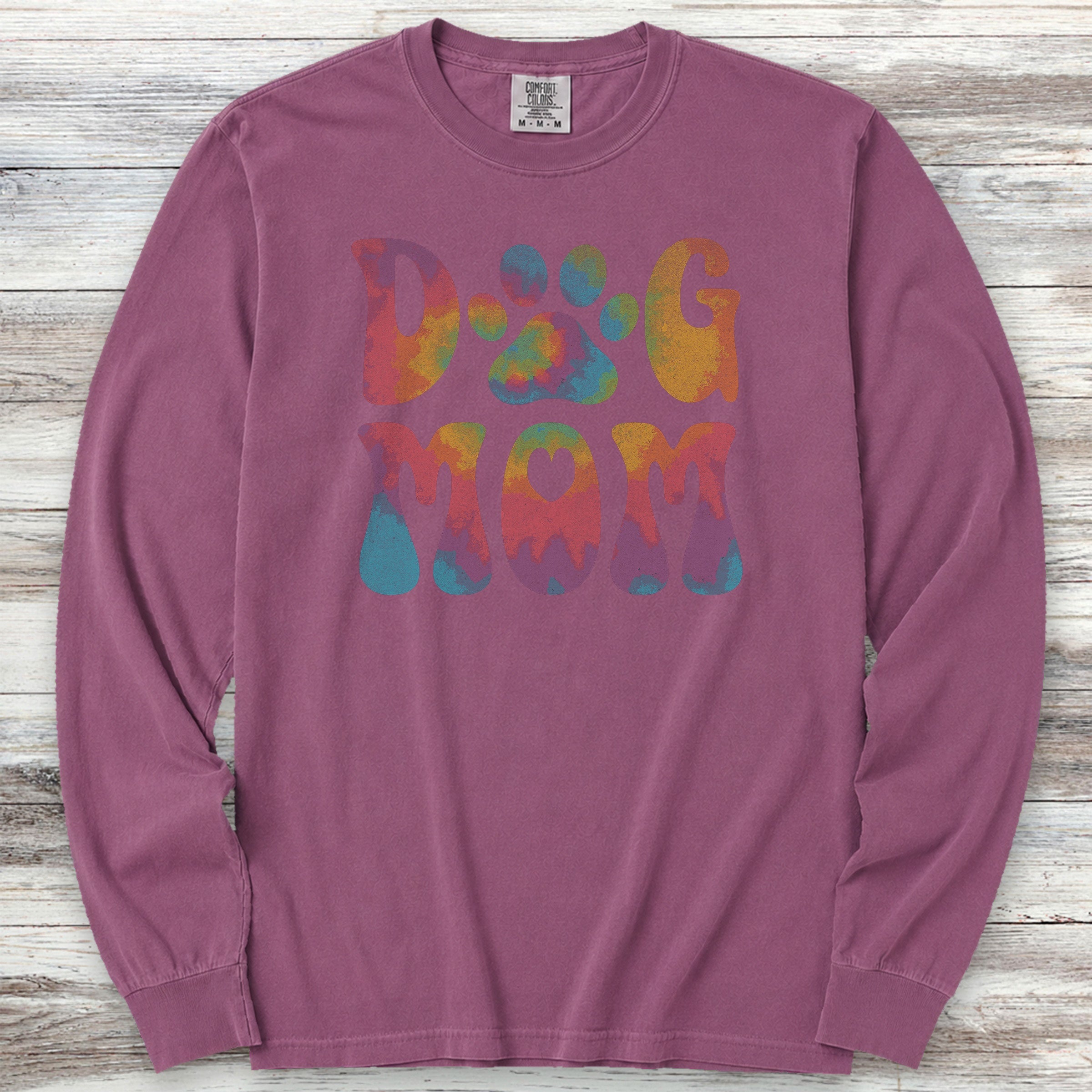 Dog Mom Rainbow Long Sleeve Tee - Berry
