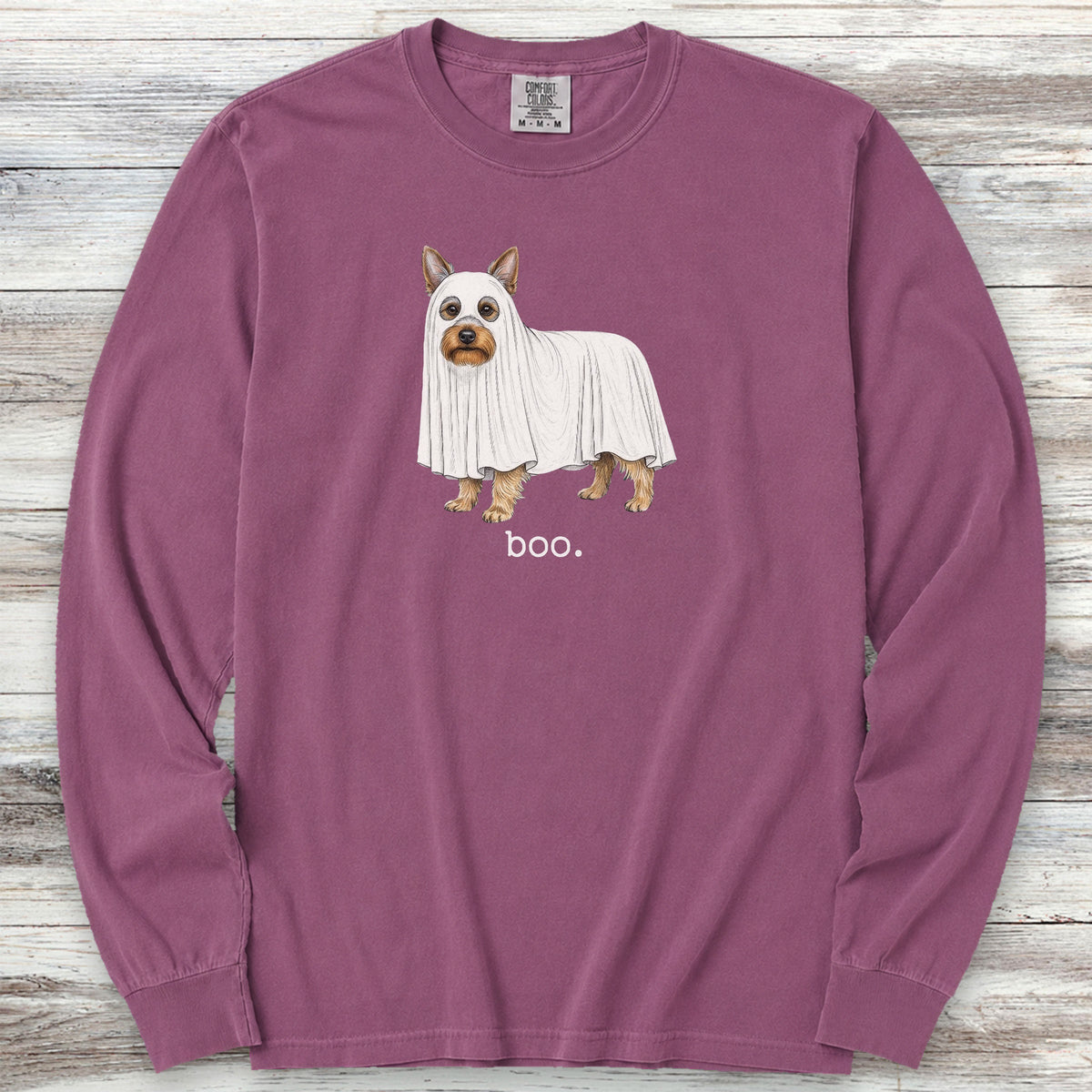 Silky Terrier Boo Long Sleeve Tee - Berry
