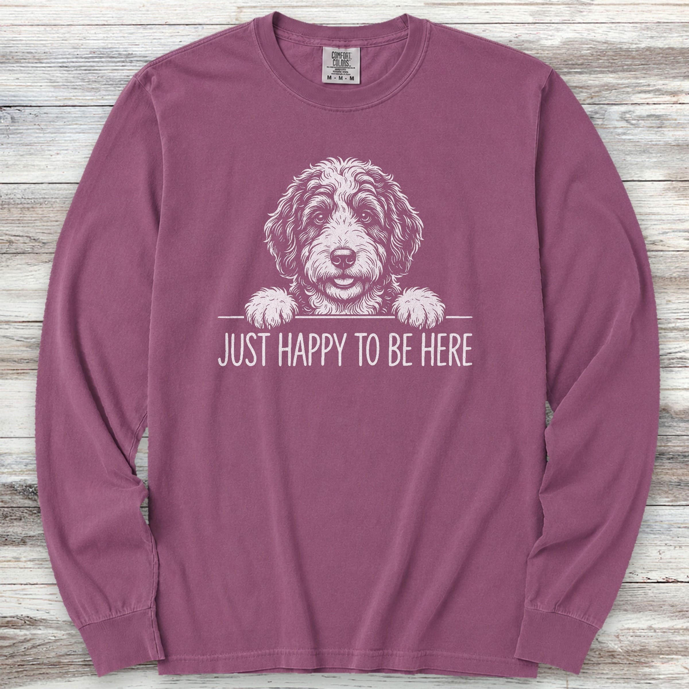 Bernedoodle Happy Long Sleeve Tee - Berry