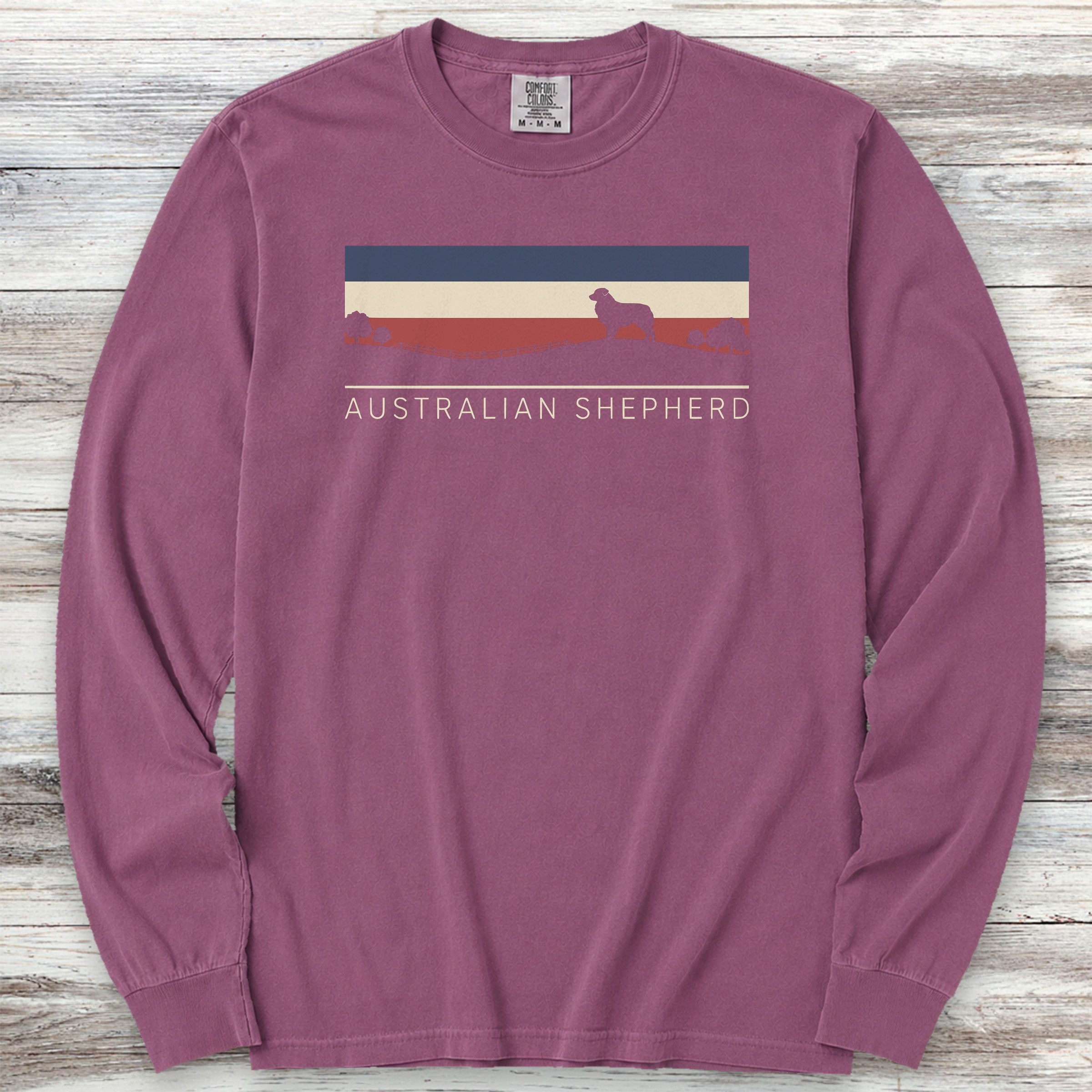 Australian Shepherd USA Sunset Long Sleeve Tee - Berry