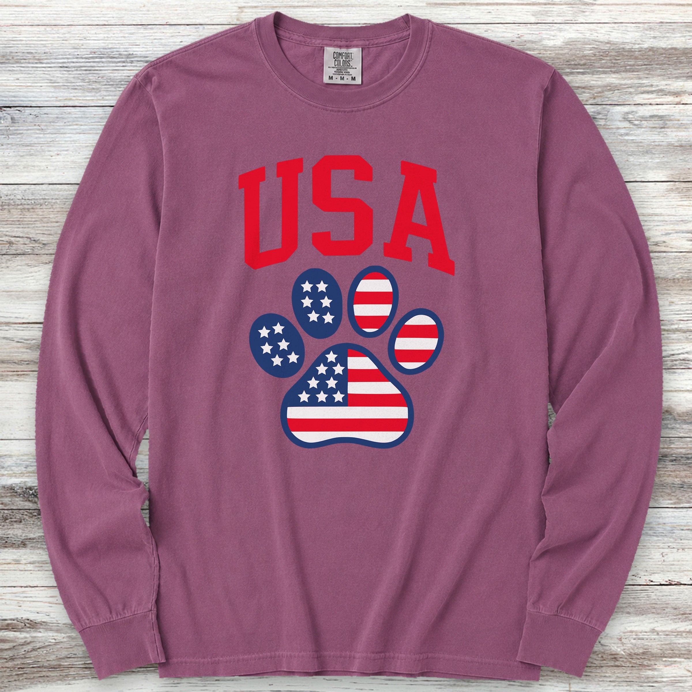 USA Paw Print Long Sleeve Tee - Berry