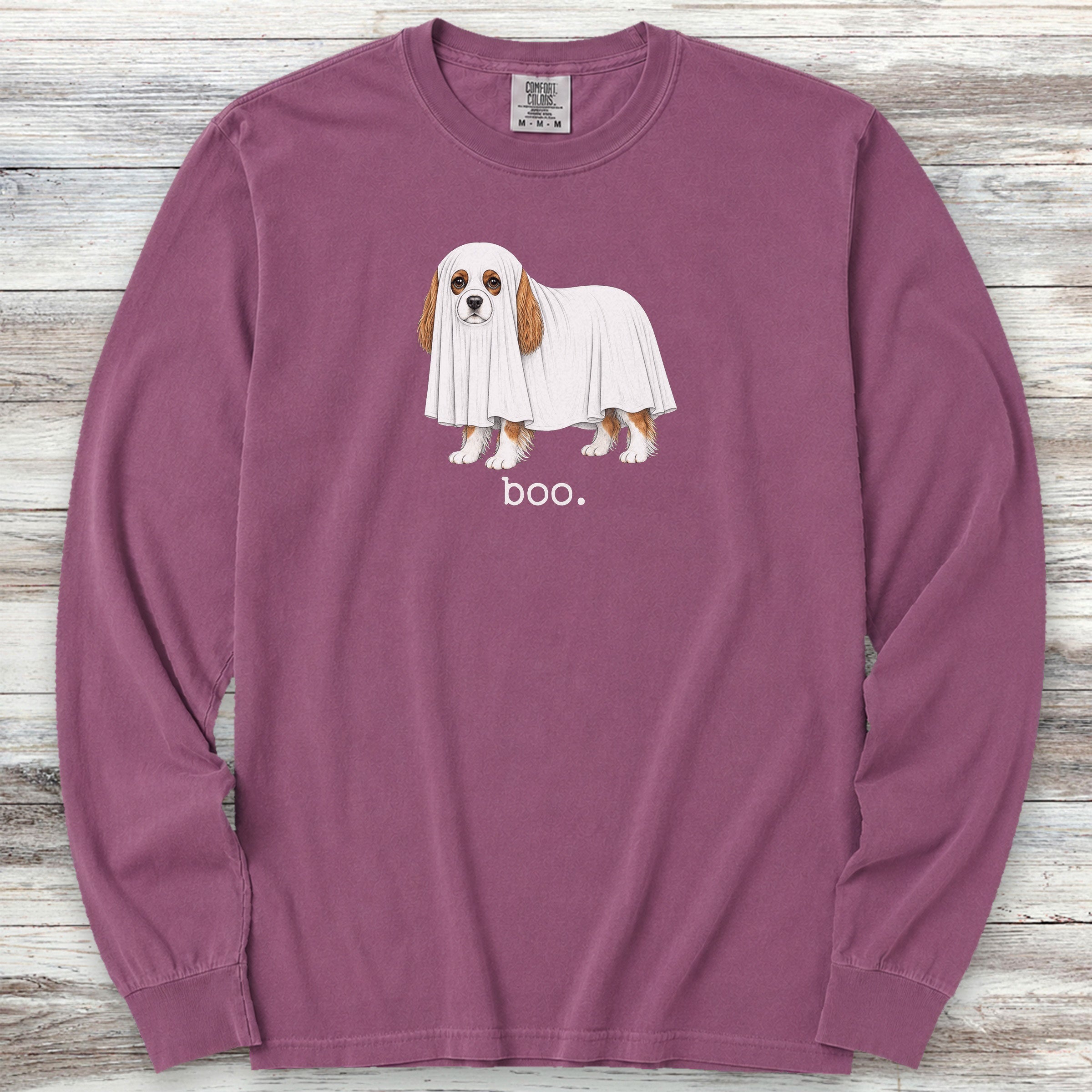 Cavalier King Charles Spaniel Boo Long Sleeve Tee - Berry