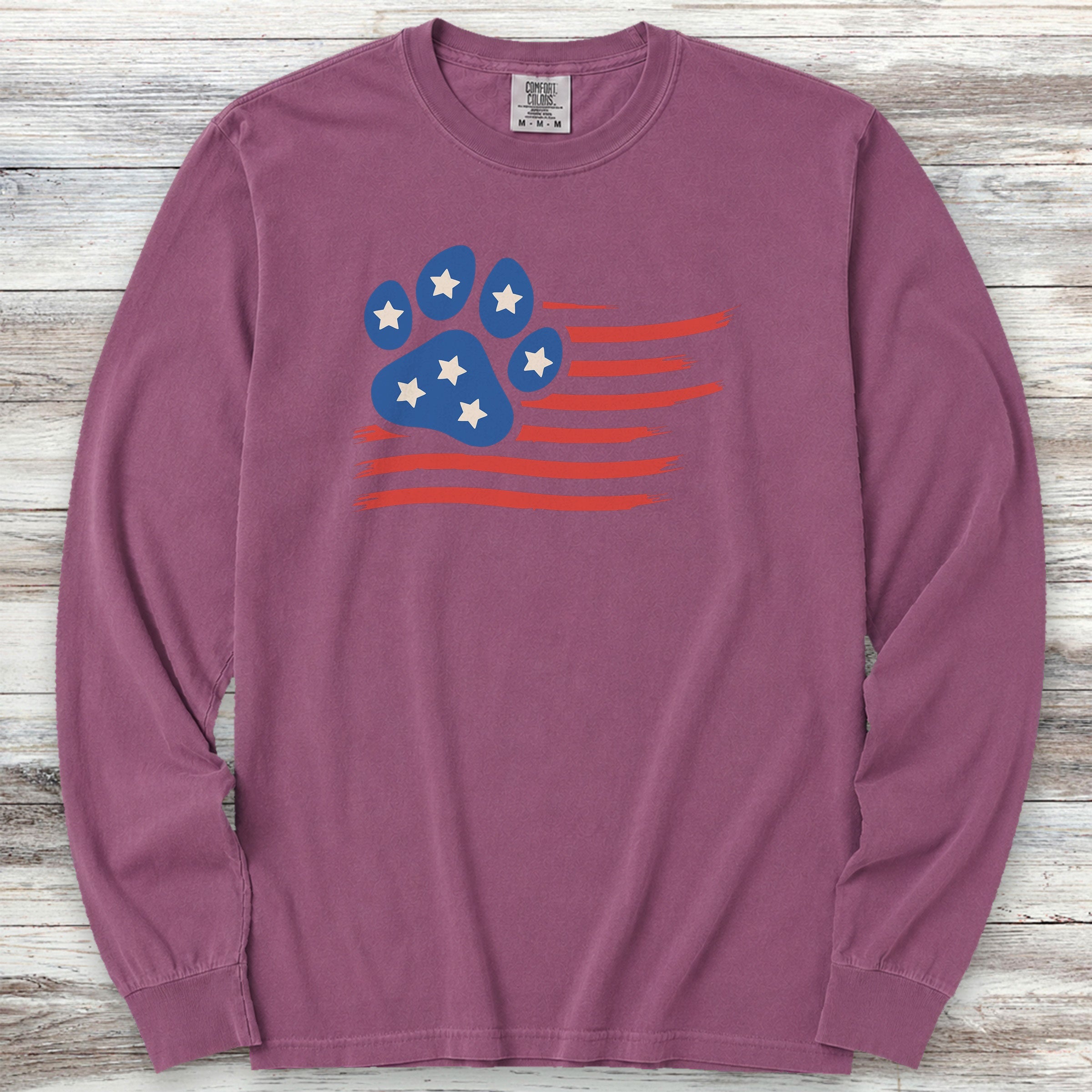 Paw Print Flag Long Sleeve Tee - Berry