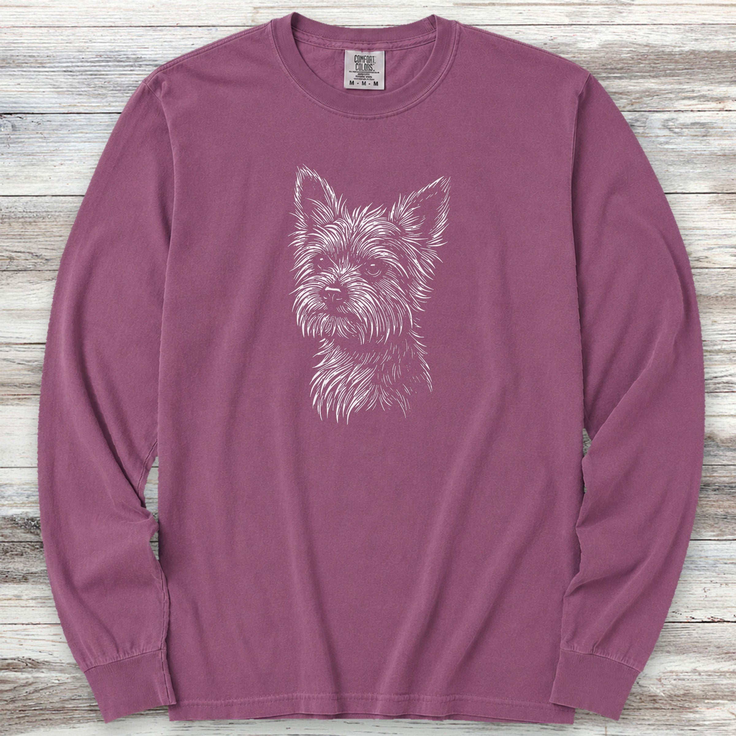 Yorkshire Terrier Sketch Long Sleeve Tee - Berry