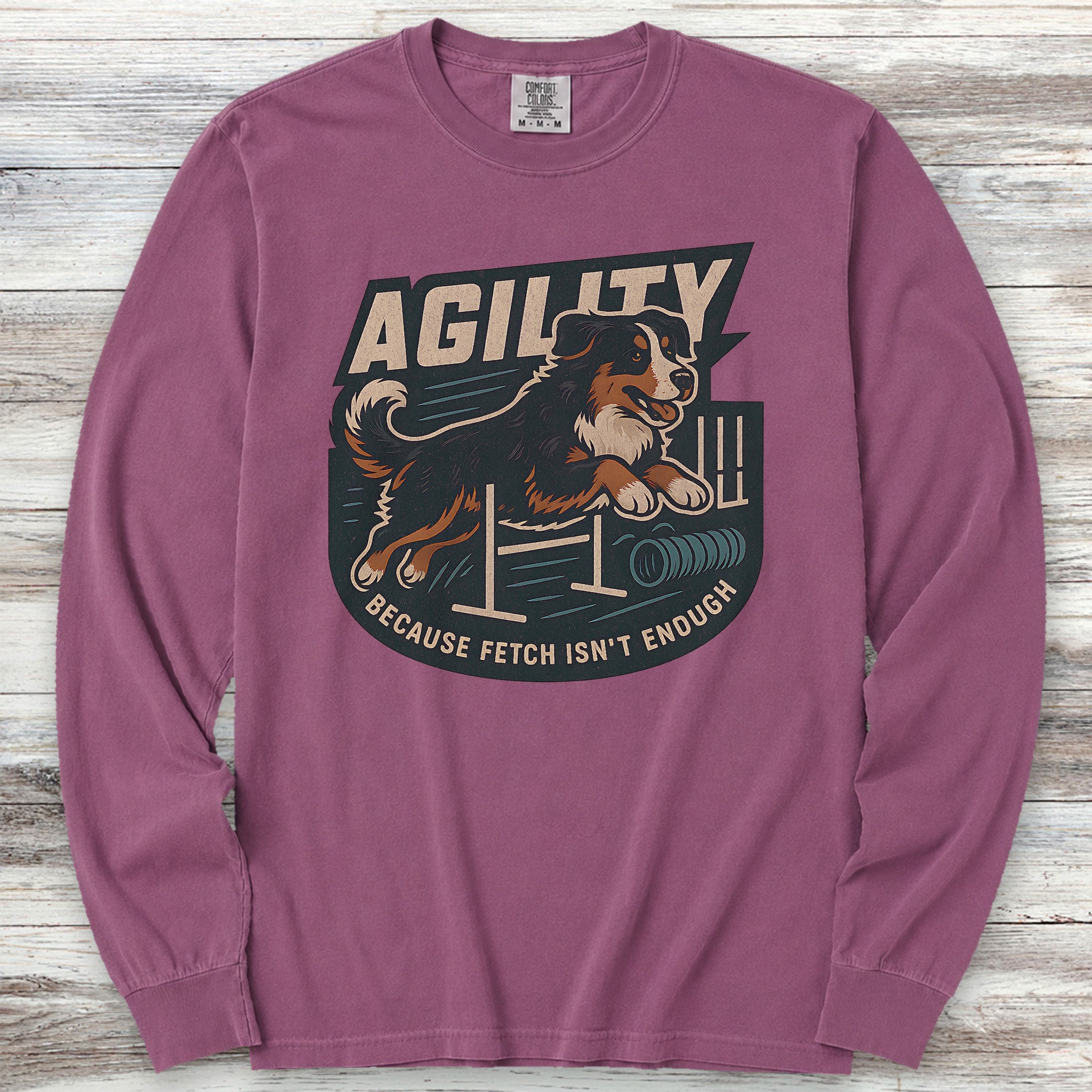 Bernese Mountain Dog Agility Long Sleeve Tee - Berry