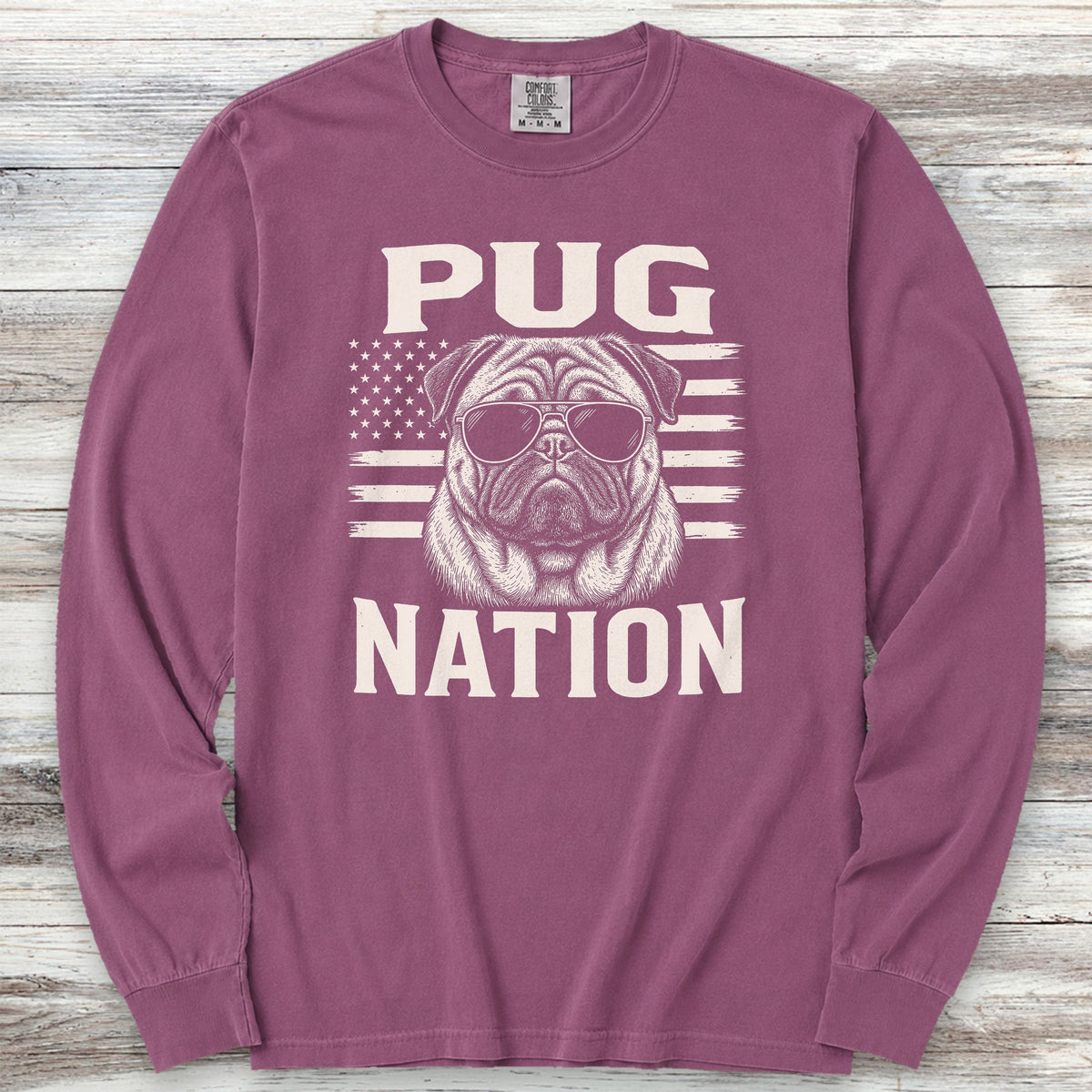 Pug Nation Long Sleeve Tee - Berry