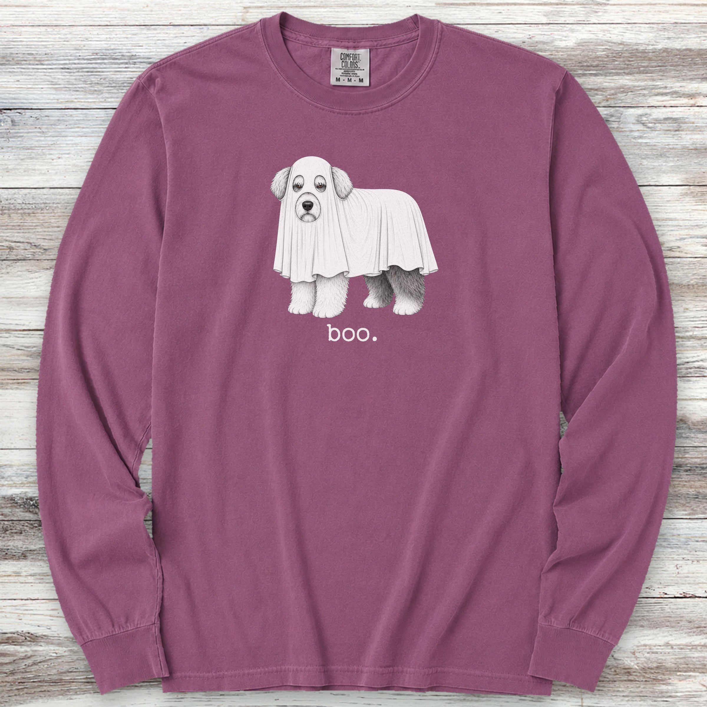 Old English Sheepdog Boo Long Sleeve Tee - Berry
