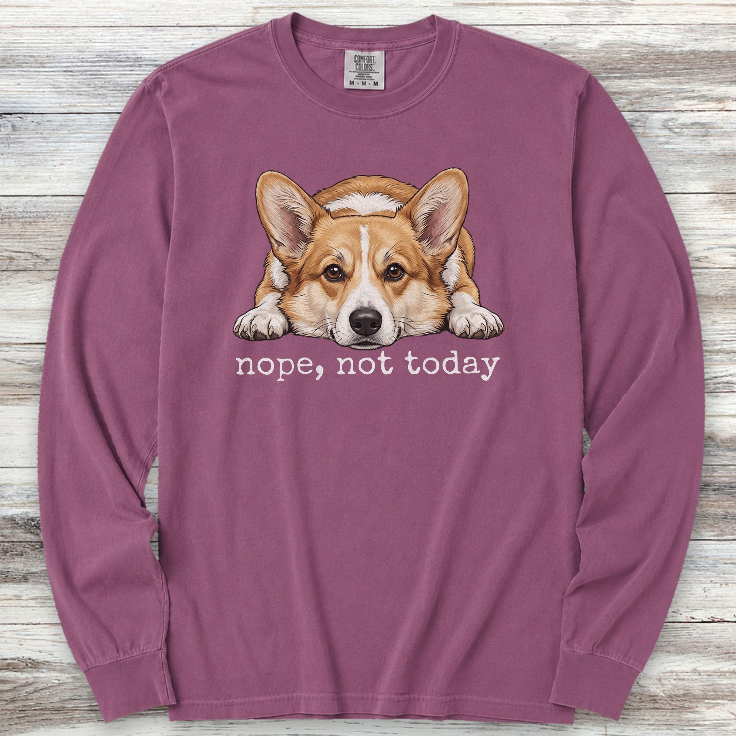 Corgi Nope Long Sleeve Tee - Berry