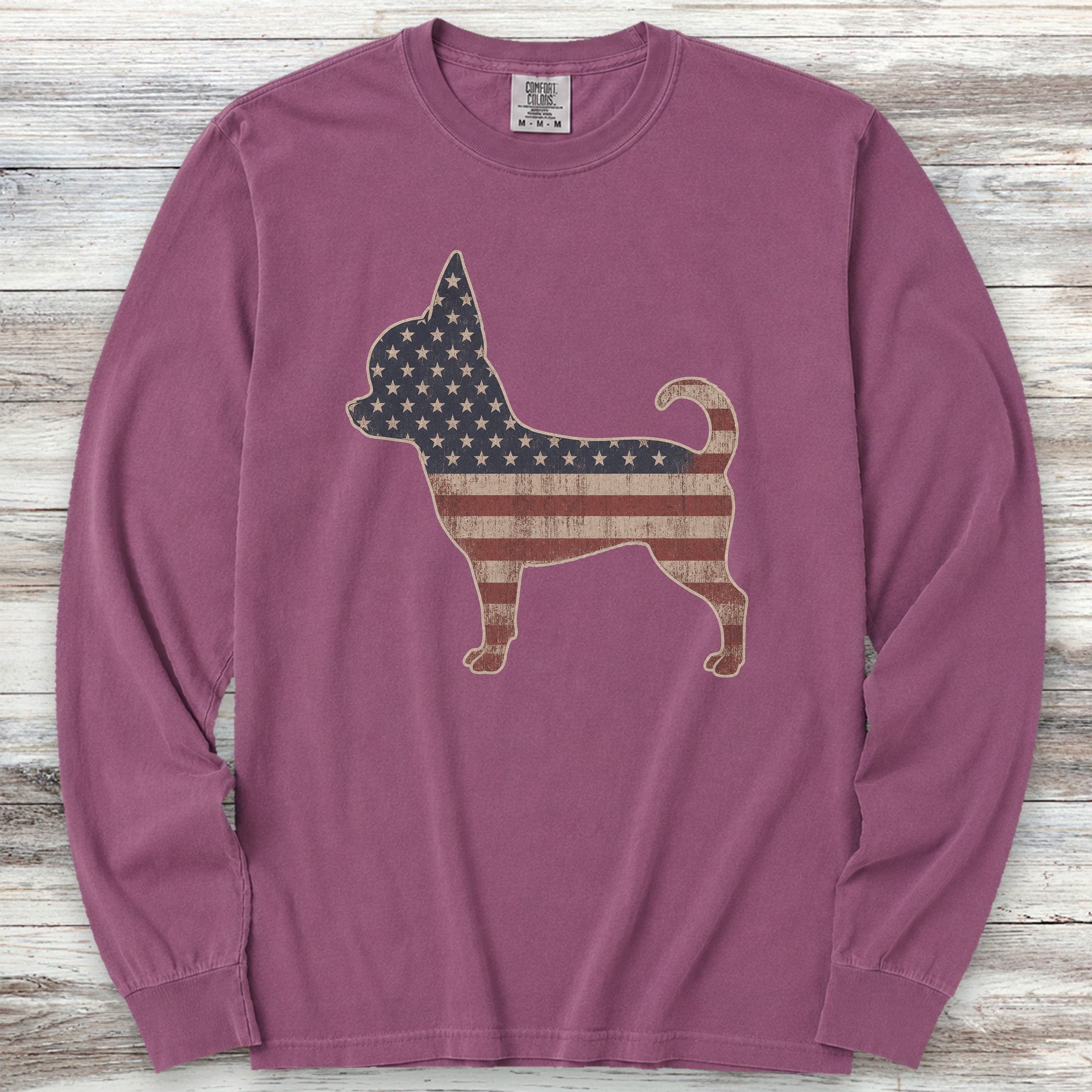 Chihuahua Vintage USA Long Sleeve Tee - Berry