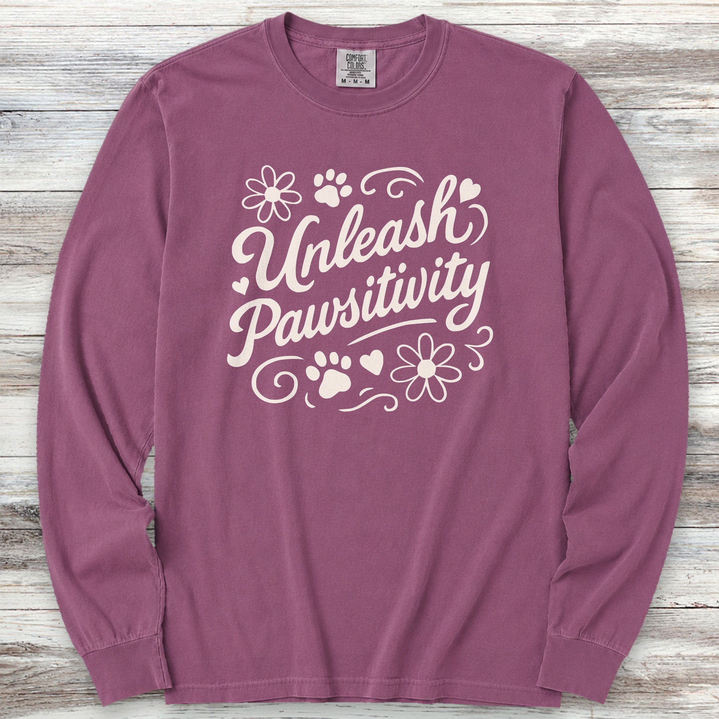 Unleash Pawsitivity Long Sleeve Tee - Berry
