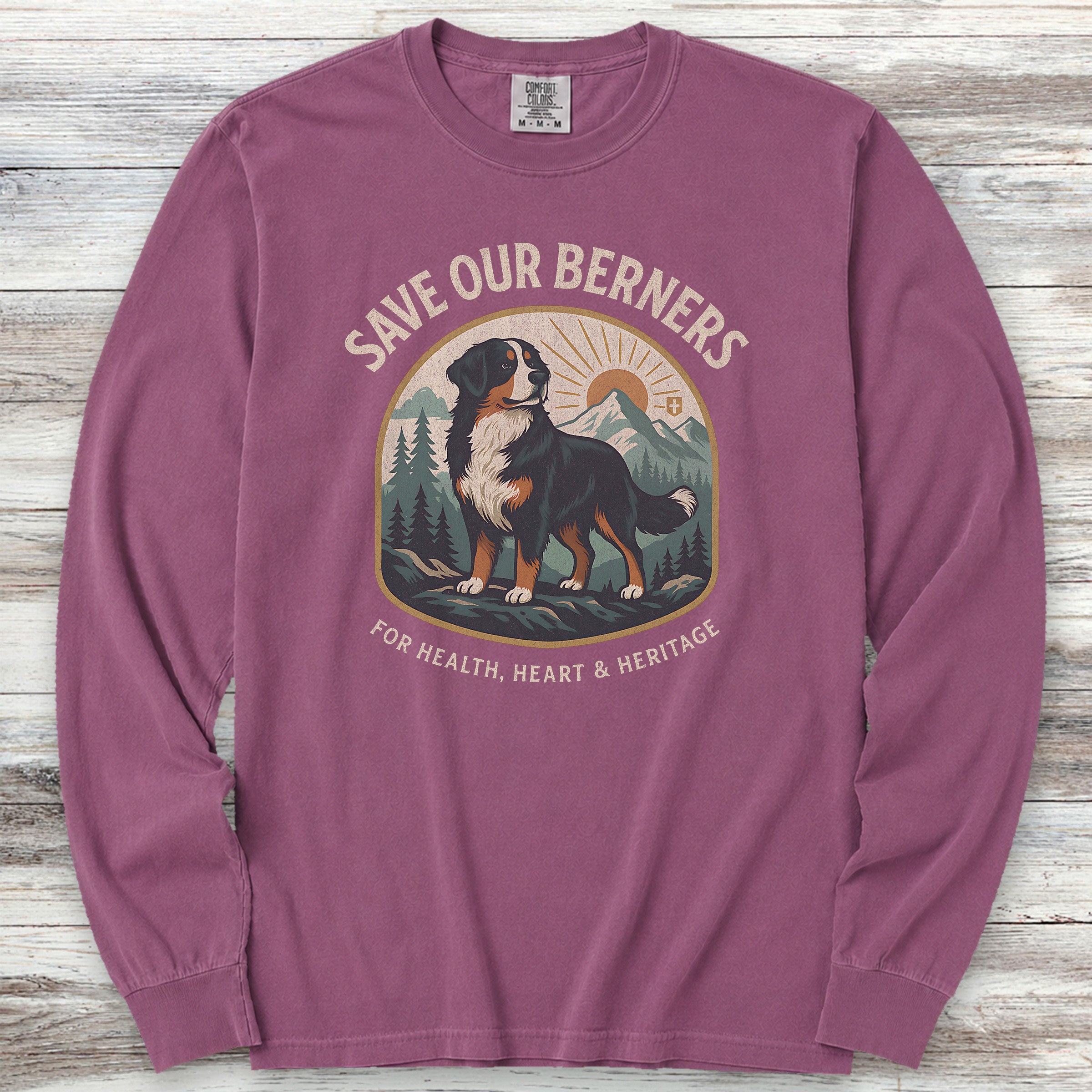Bernese Mountain Dog Save Berners Long Sleeve Tee - Berry