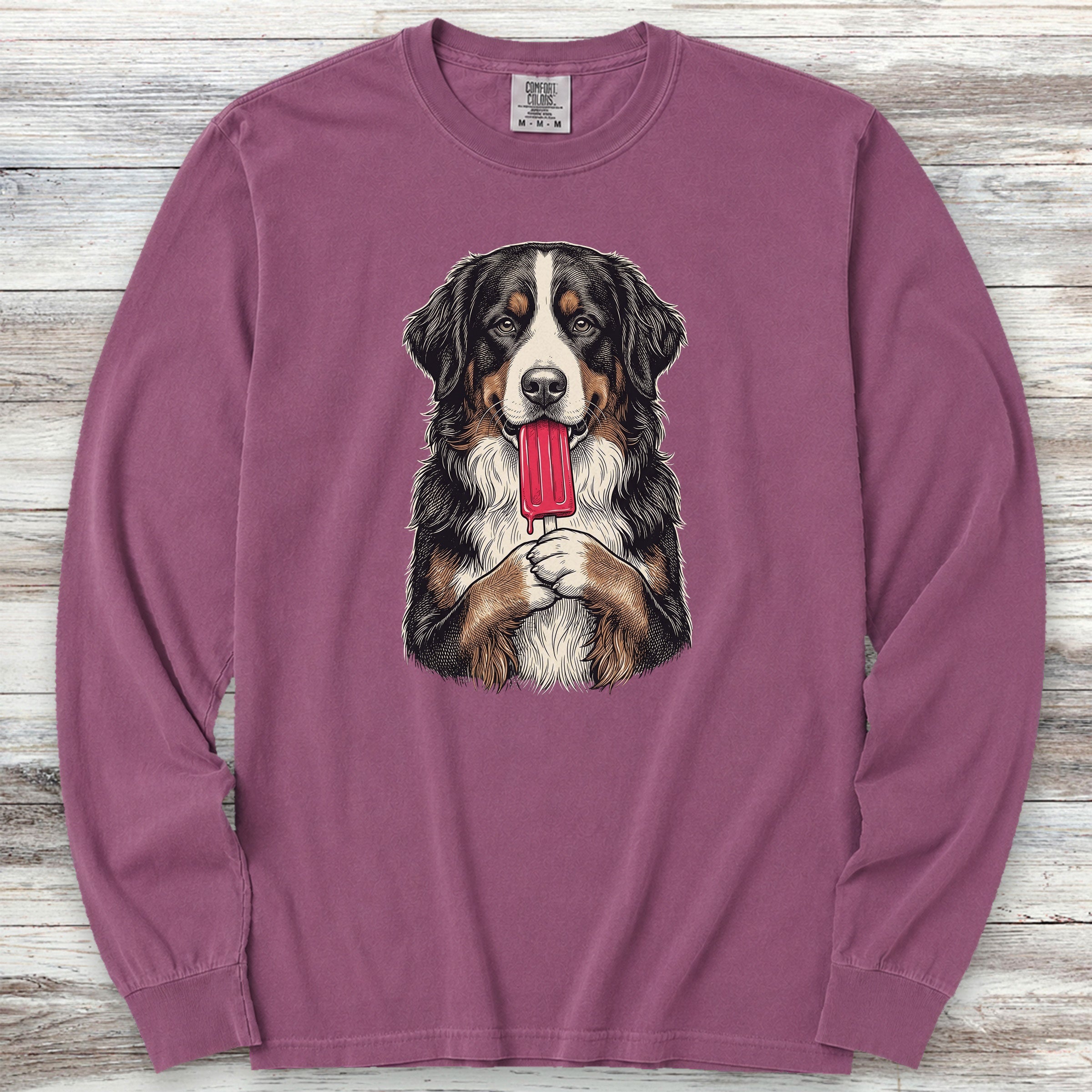Bernese Mountain Dog Pupsicle Long Sleeve Tee - Berry