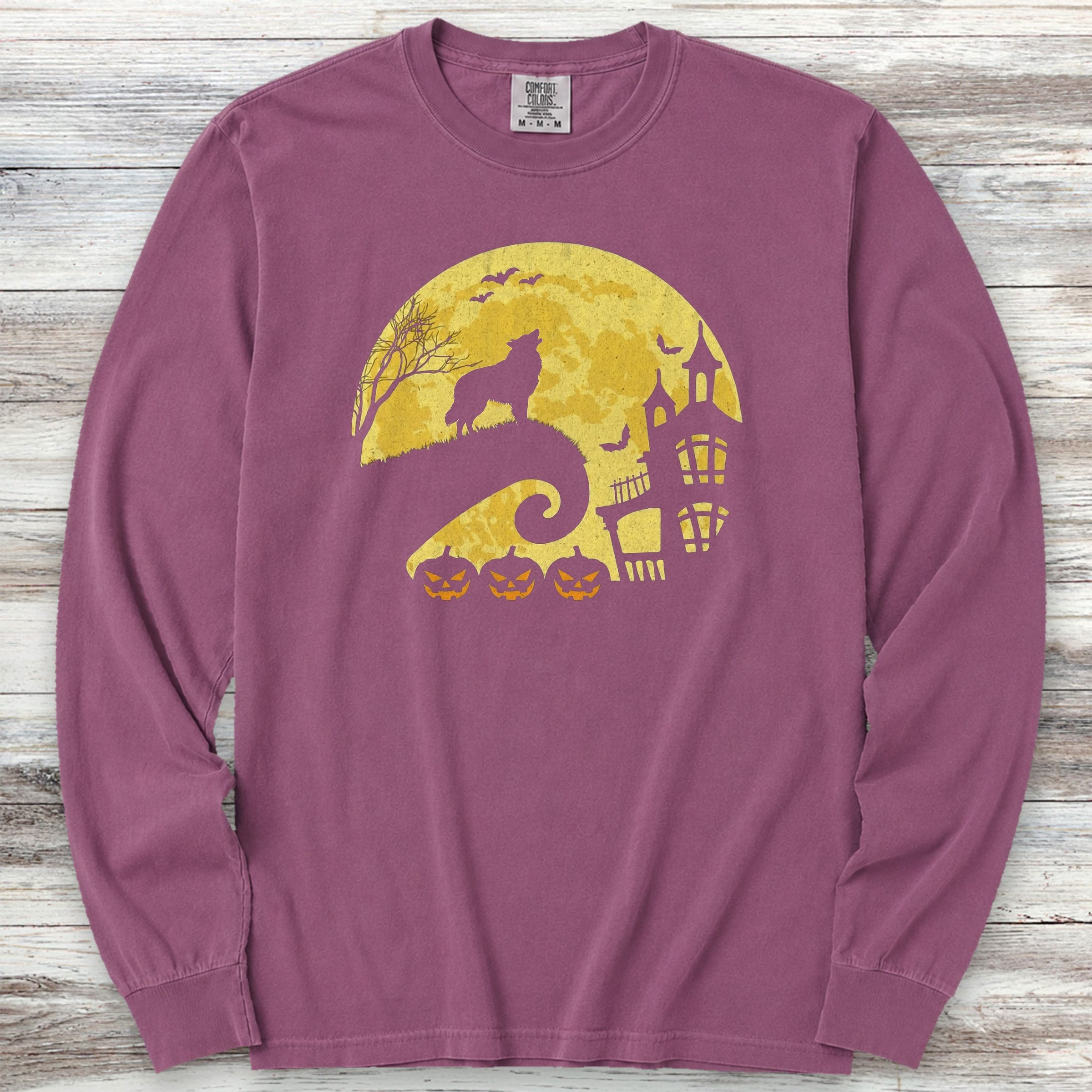 Belgian Tervuren Halloween Moon Long Sleeve Tee - Berry
