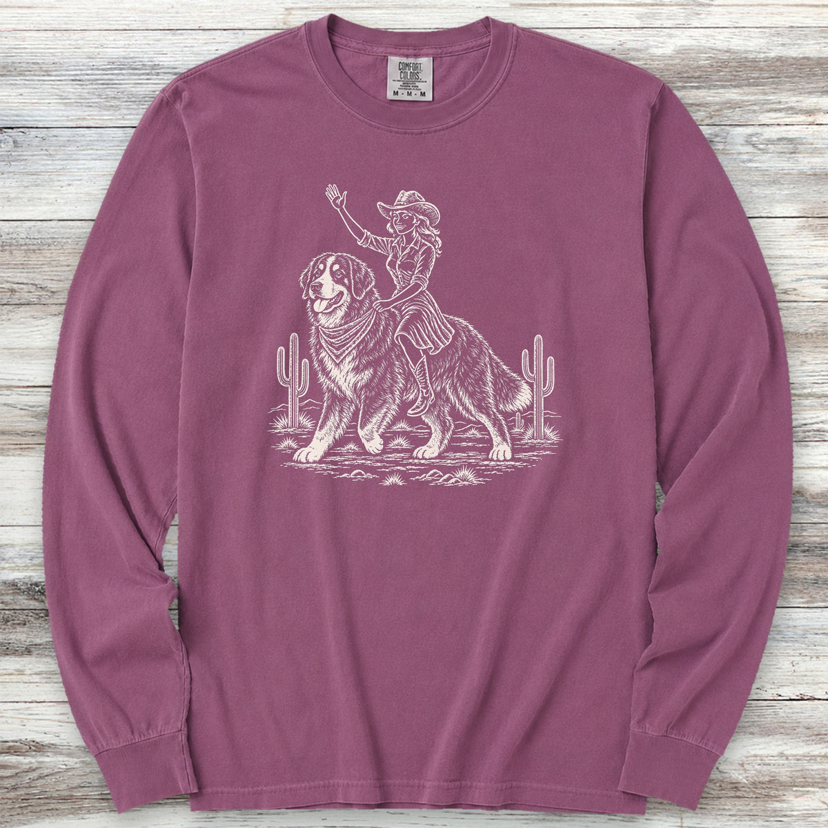 Bernese Mountain Dog Cowgirl Long Sleeve Tee - Berry