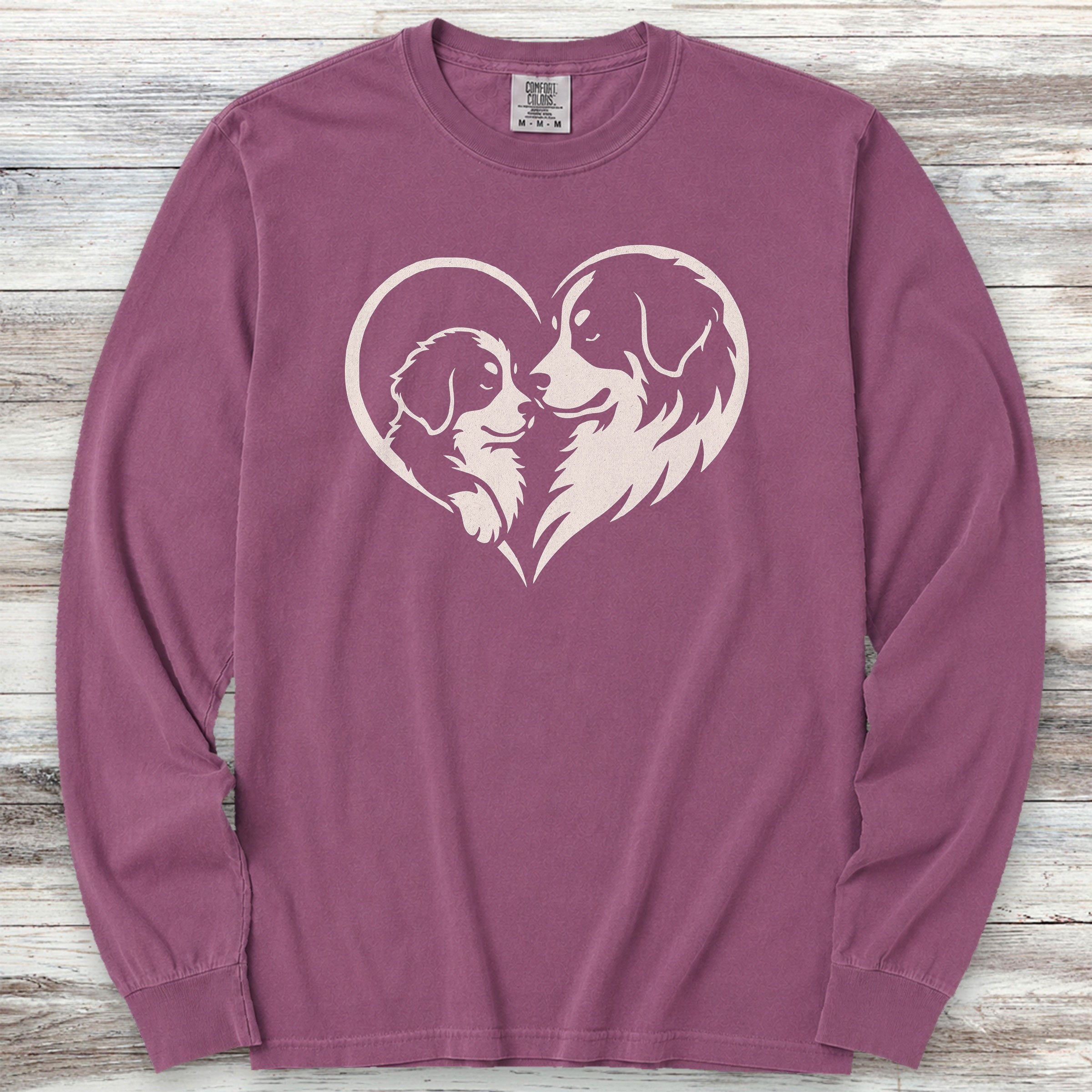 Bernese Mountain Dog Heart Bond Long Sleeve Tee - Berry