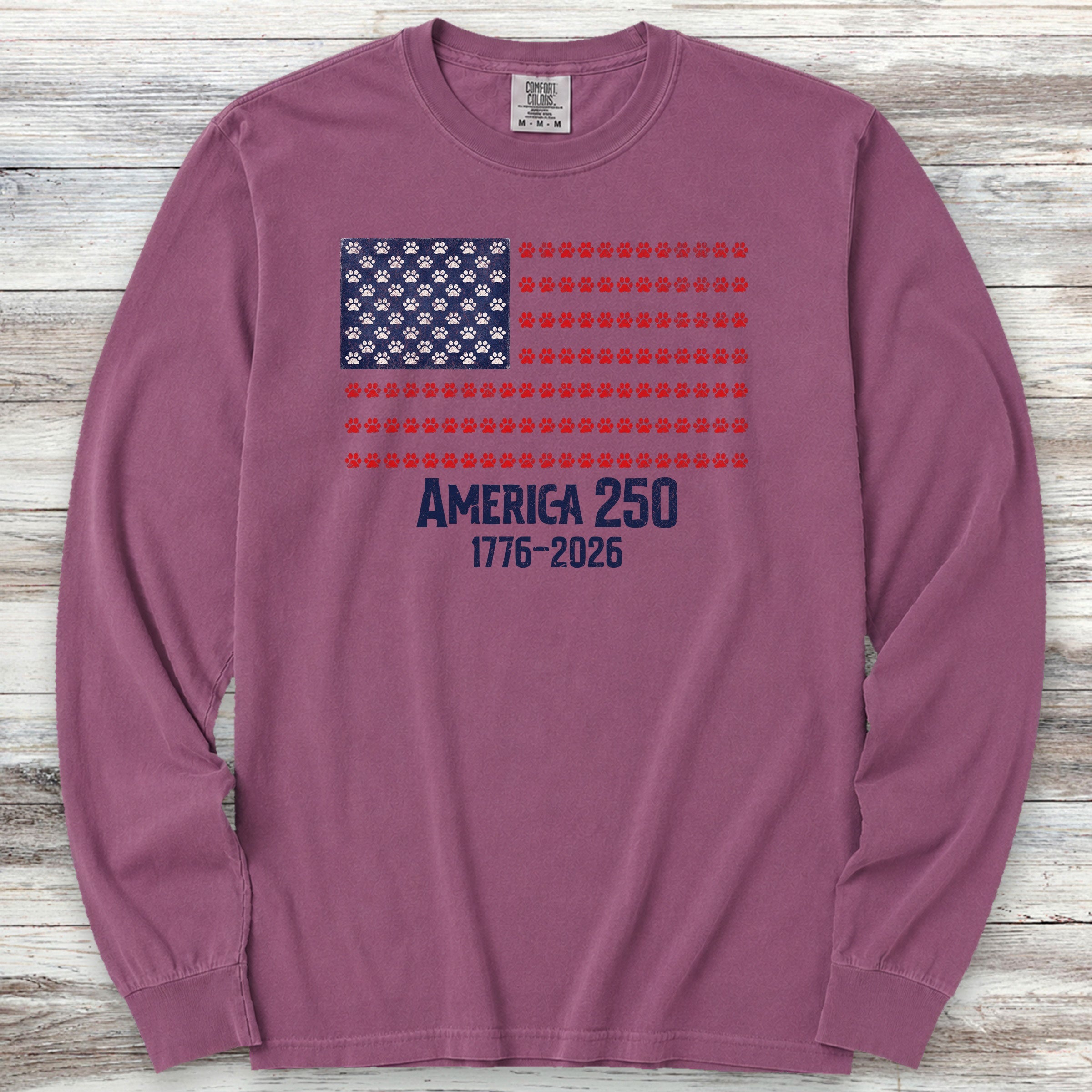 Vintage Red White & Paws 250 Long Sleeve Tee - Berry