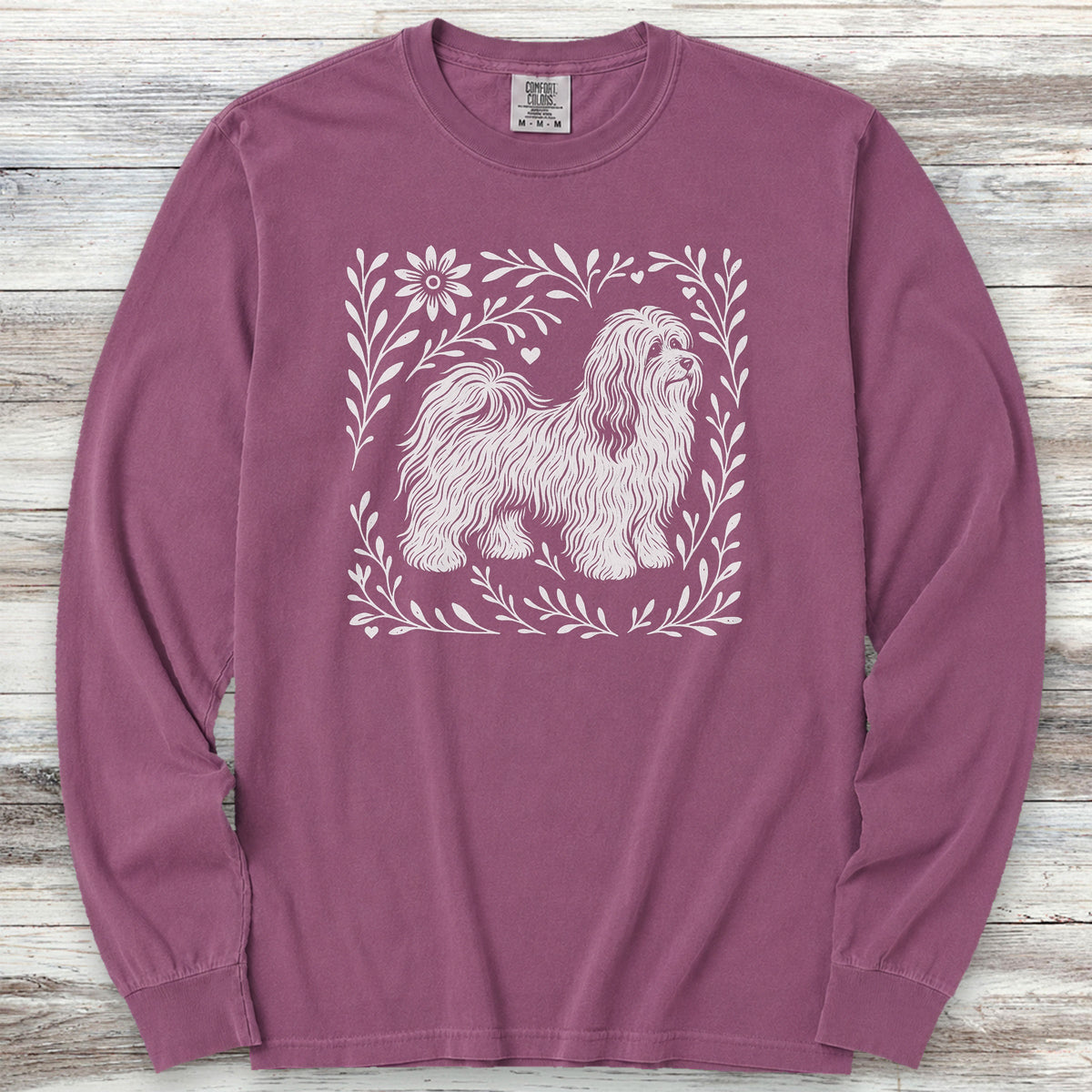 Havanese Linocut Long Sleeve Tee - Berry