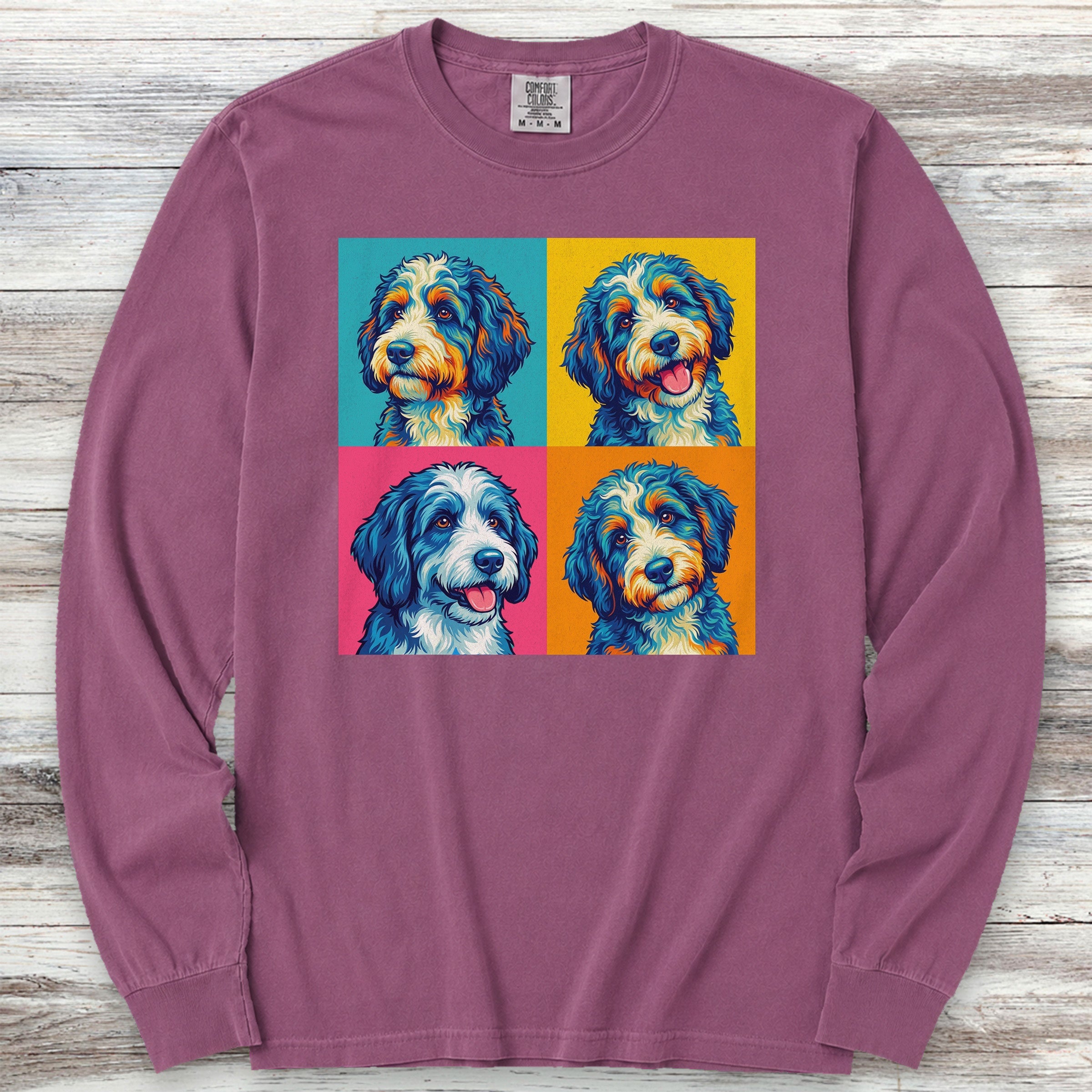 Bernedoodle Pop Art Long Sleeve Tee - Berry