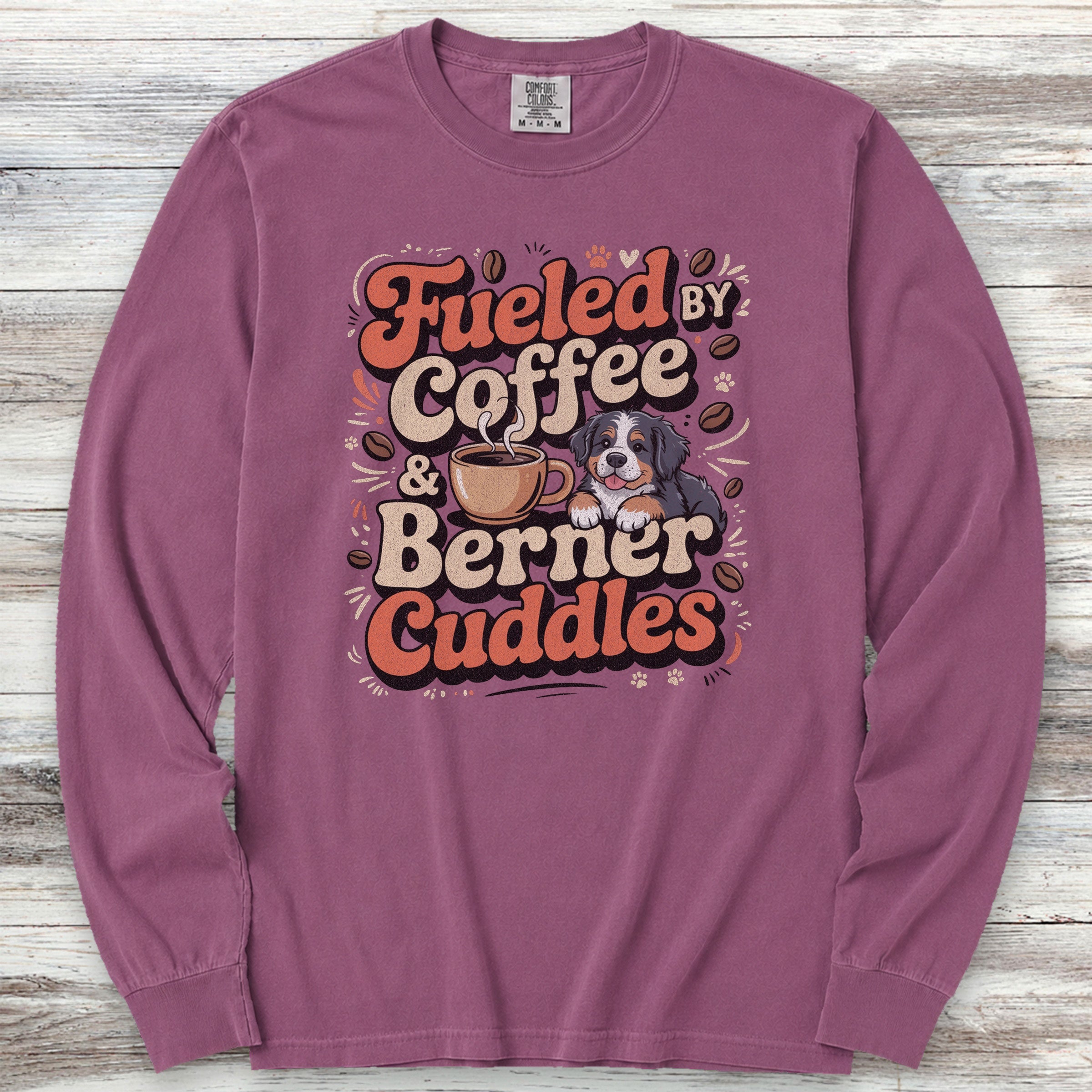 Bernese Mountain Dog Cuddles Long Sleeve Tee - Berry