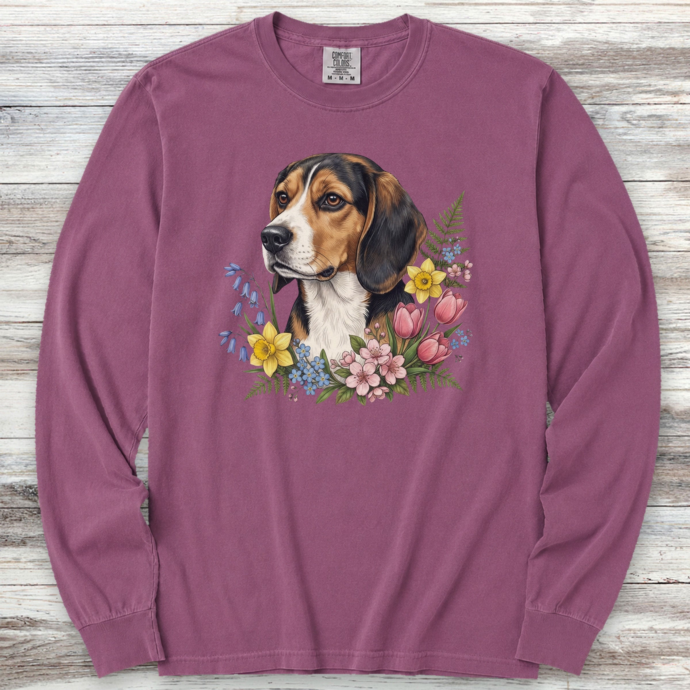 Beagle Spring Portrait Long Sleeve Tee - Berry