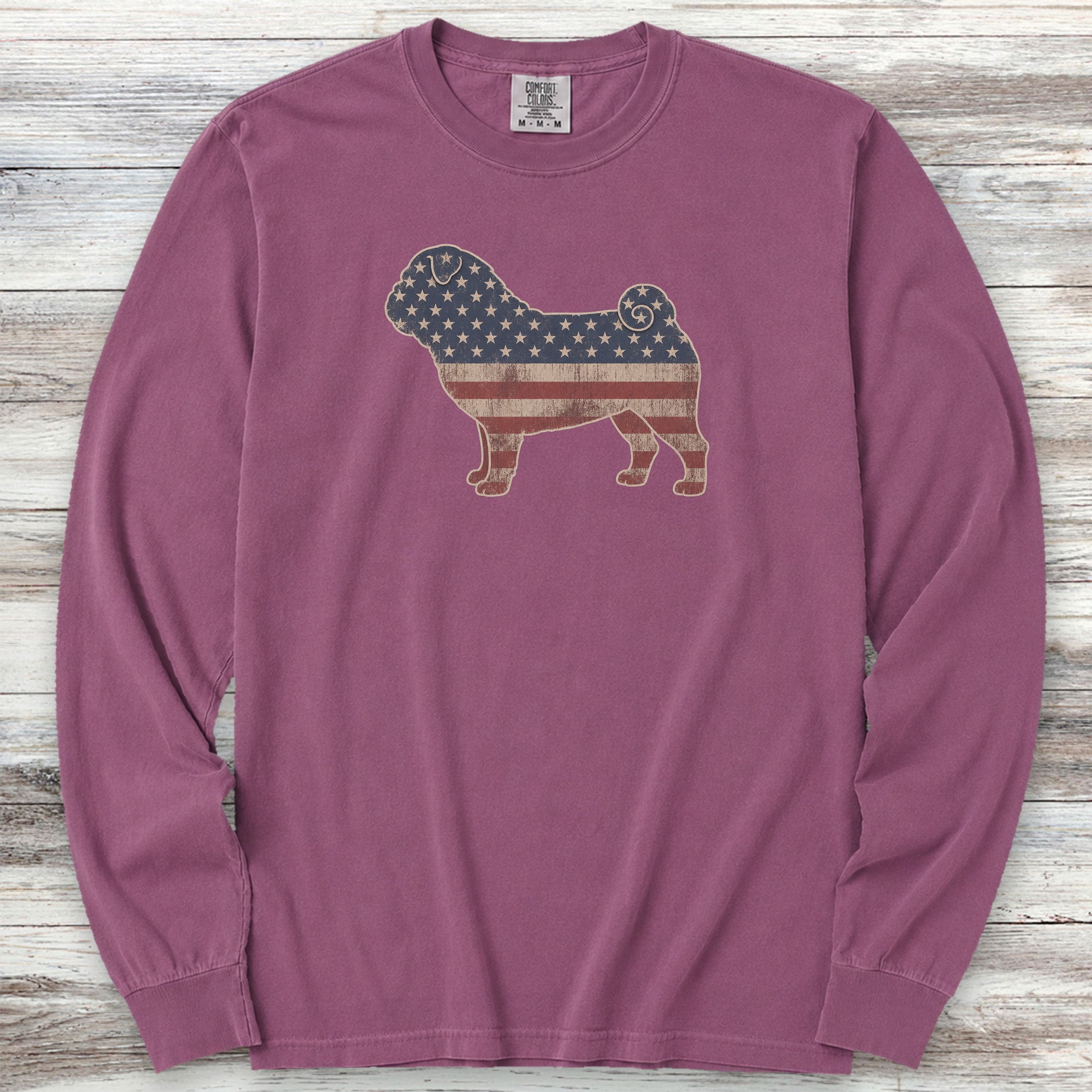 Pug Vintage USA Long Sleeve Tee - Berry