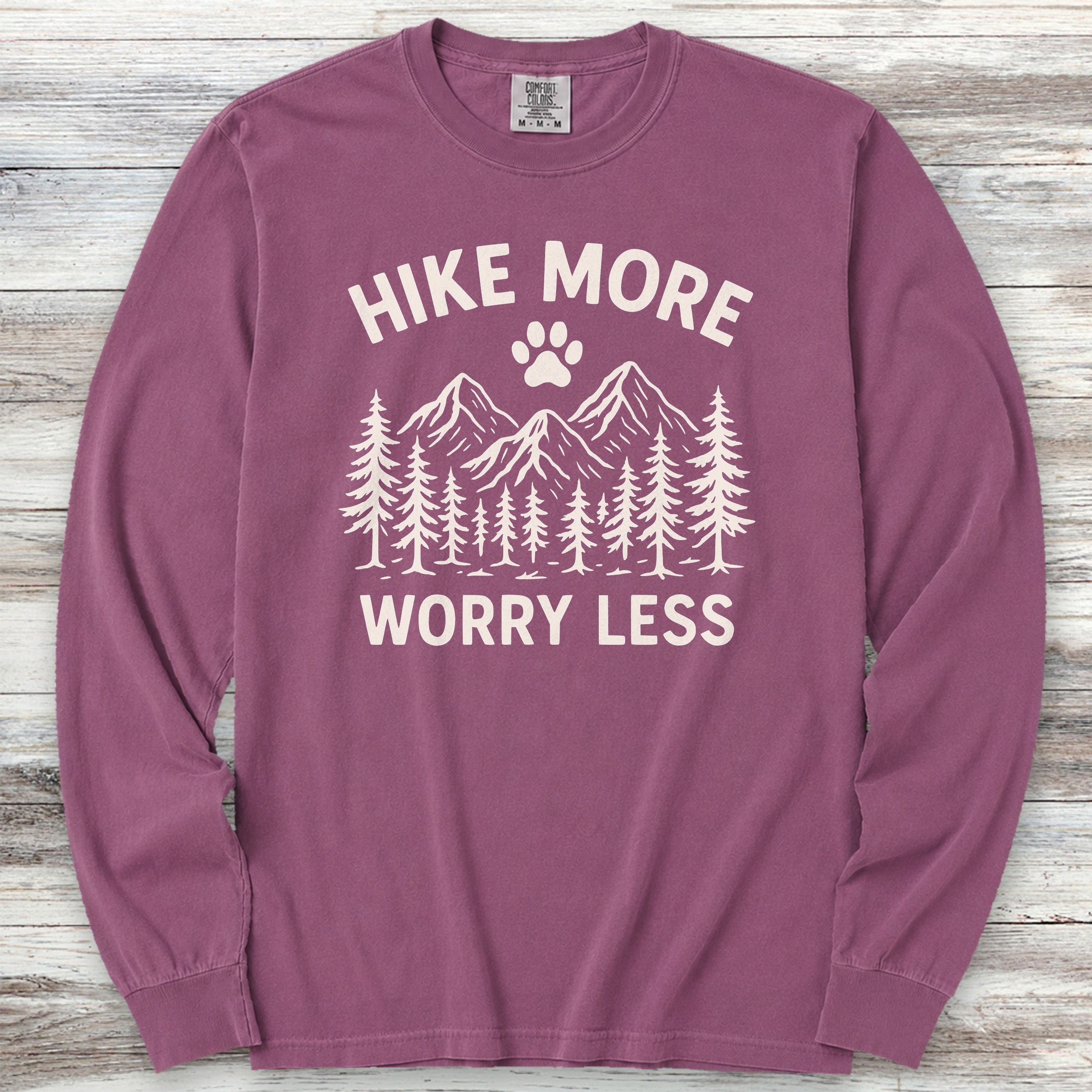 Hike More Worry Less Long Sleeve Tee - Berry