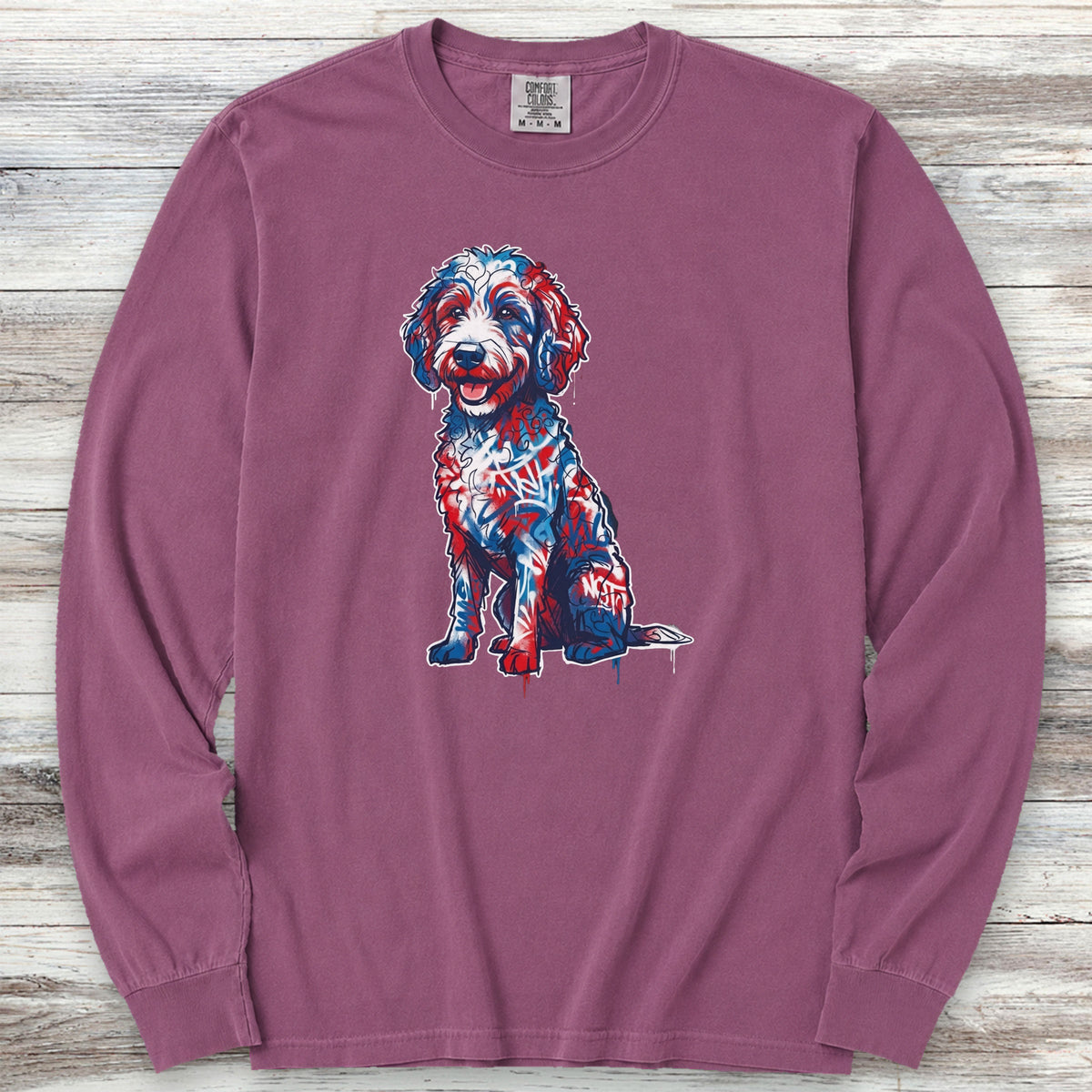 Doodle American Graffiti Art Long Sleeve Tee - Berry