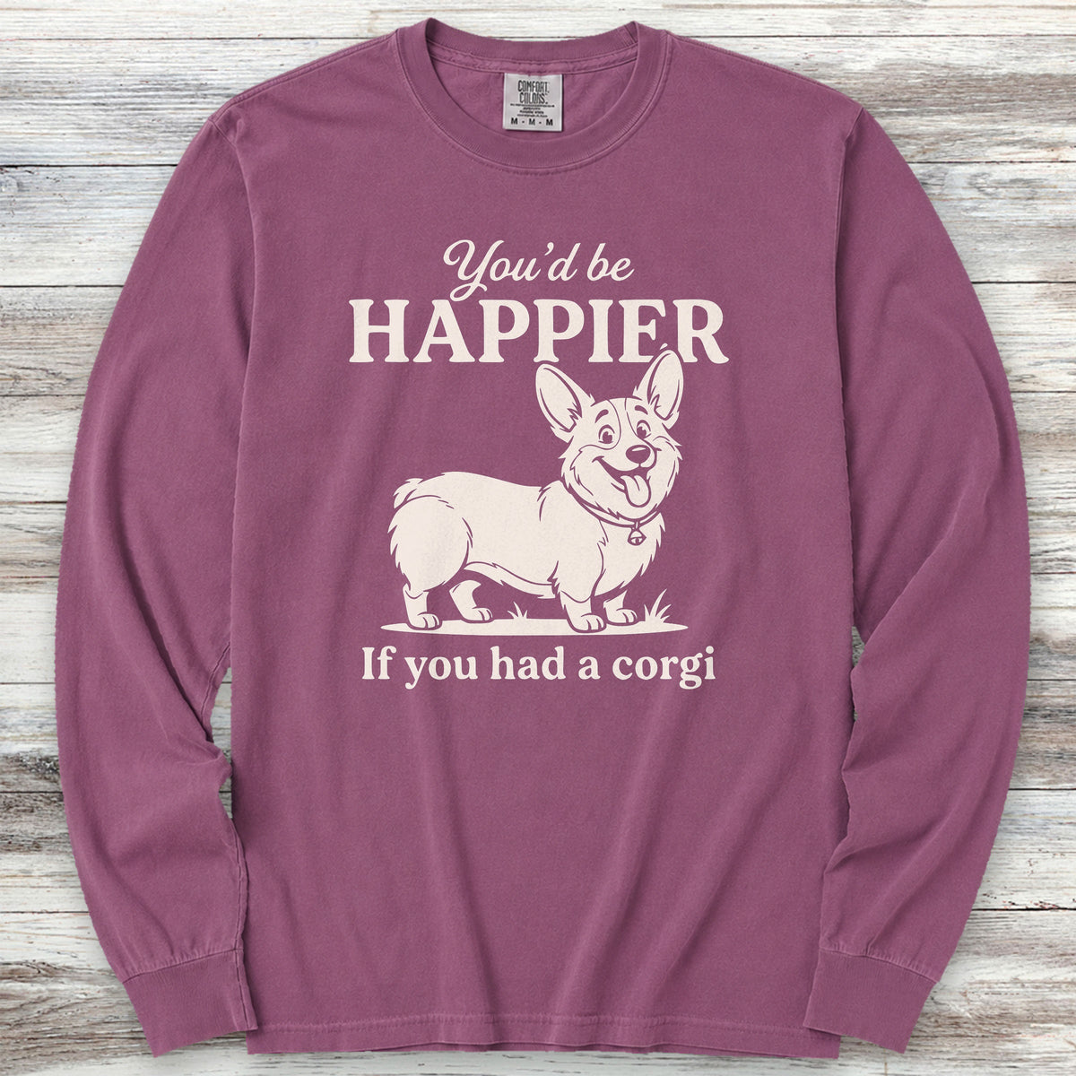 Corgi Happier Long Sleeve Tee - Berry