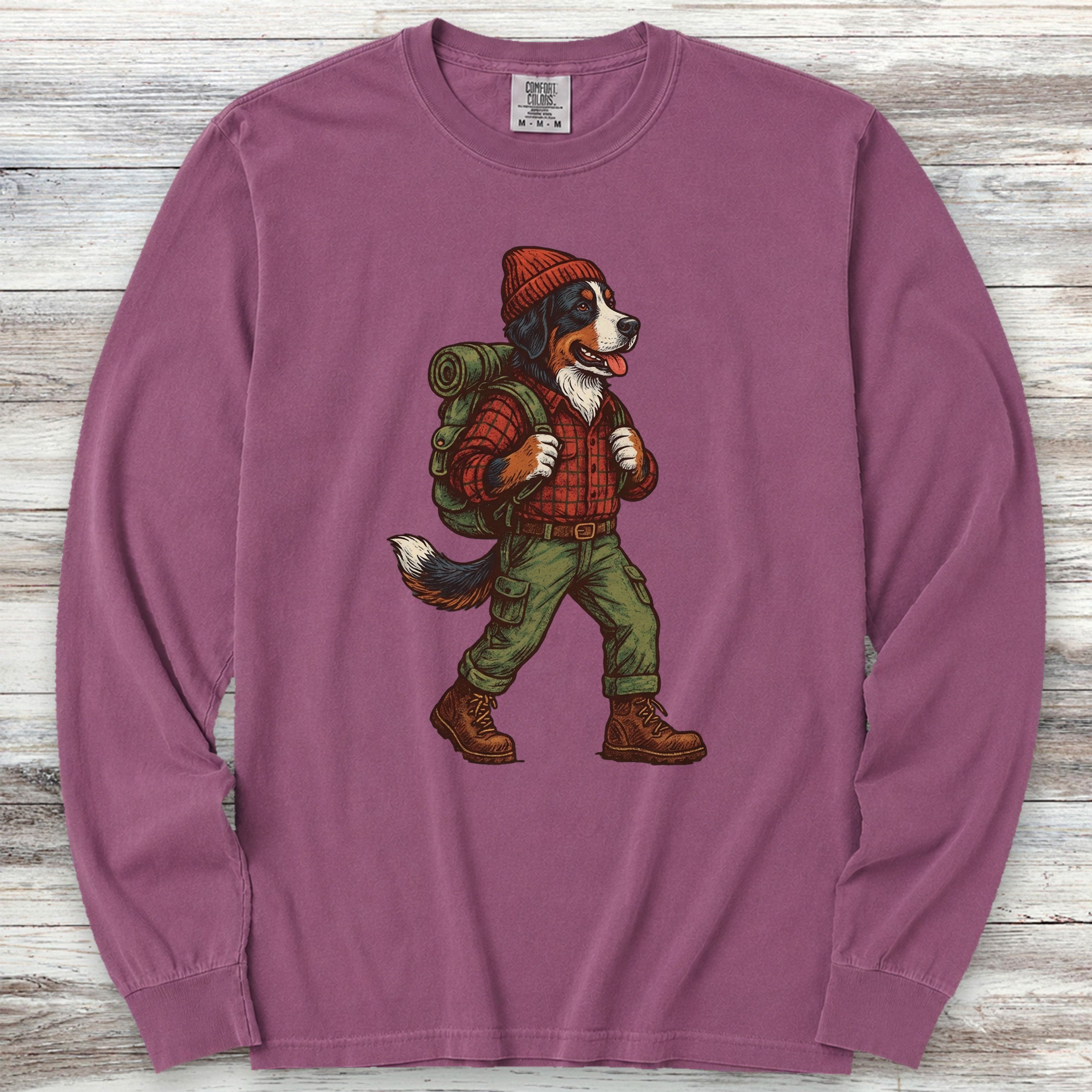 Bernese Mountain Dog Hiking Long Sleeve Tee - Berry