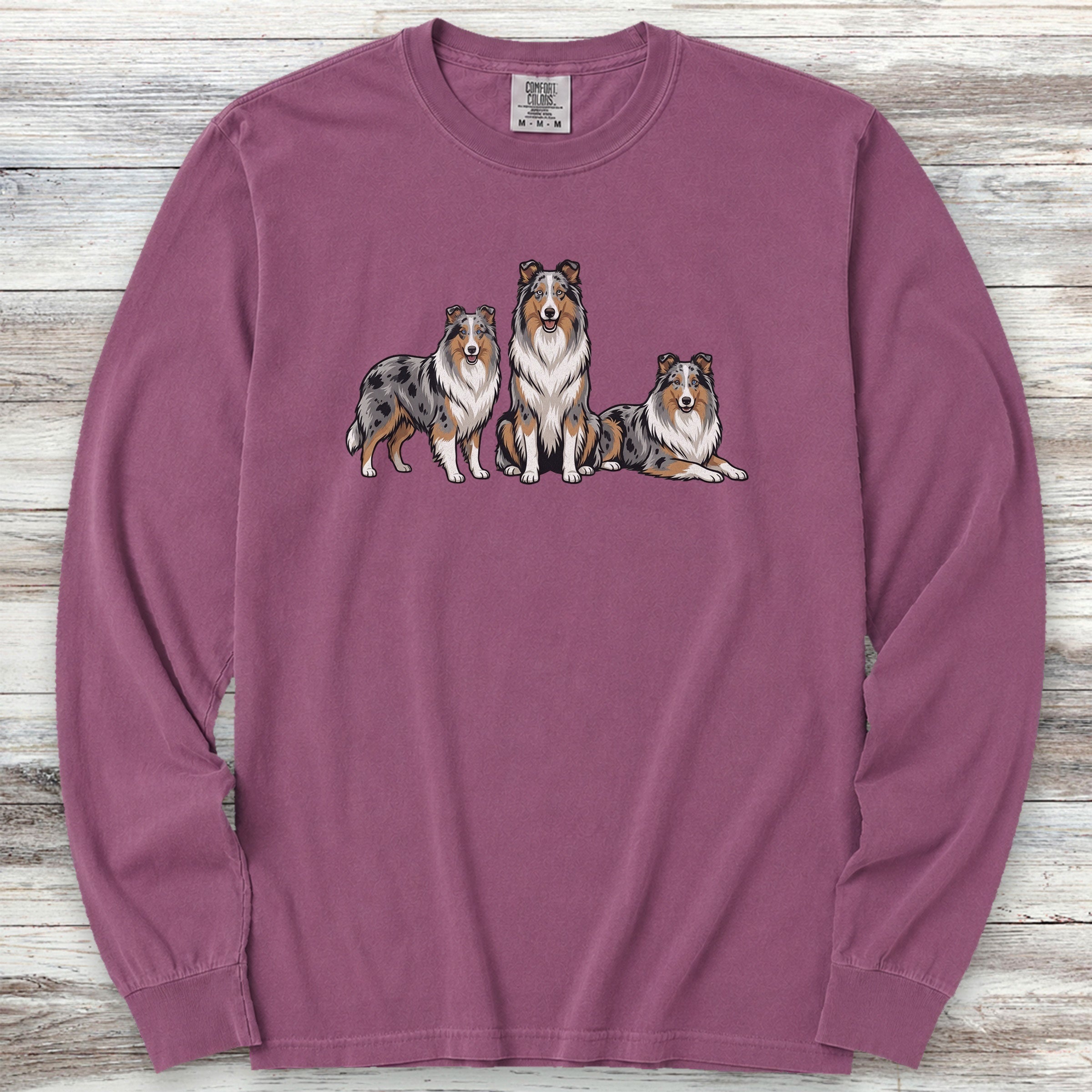 Australian Shepherd Blue Merle Trio Long Sleeve Tee - Berry