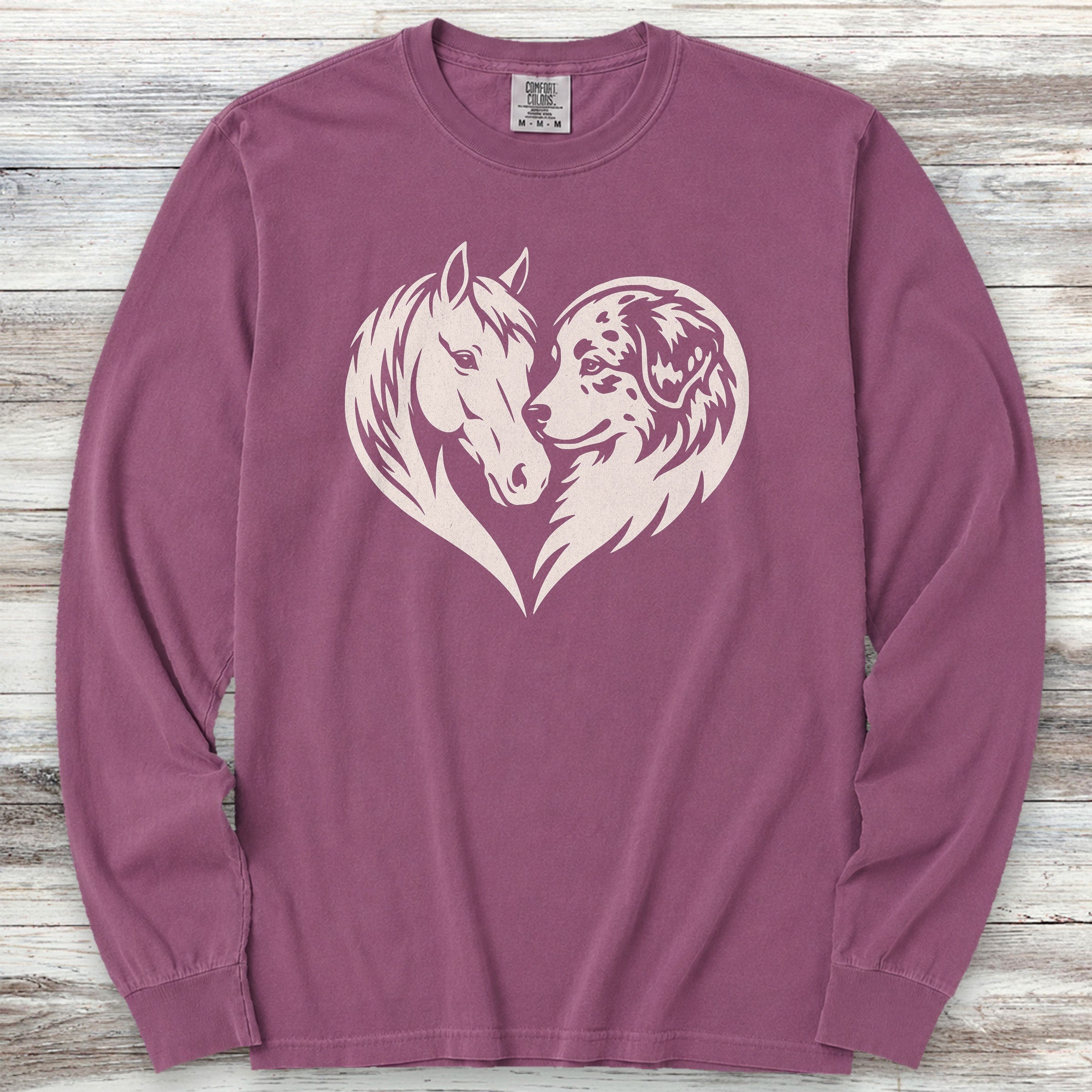Australian Shepherd Horse Heart Bond Long Sleeve Tee - Berry