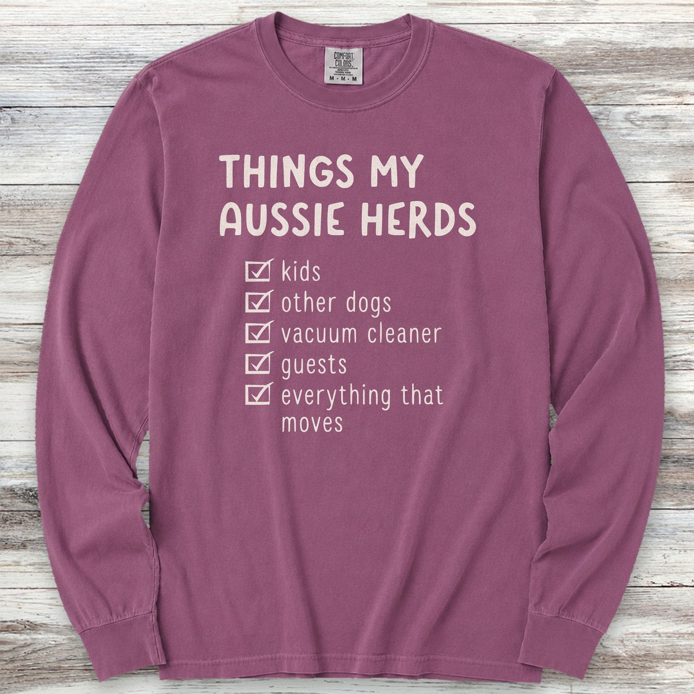 Australian Shepherd Herding List Long Sleeve Tee - Berry