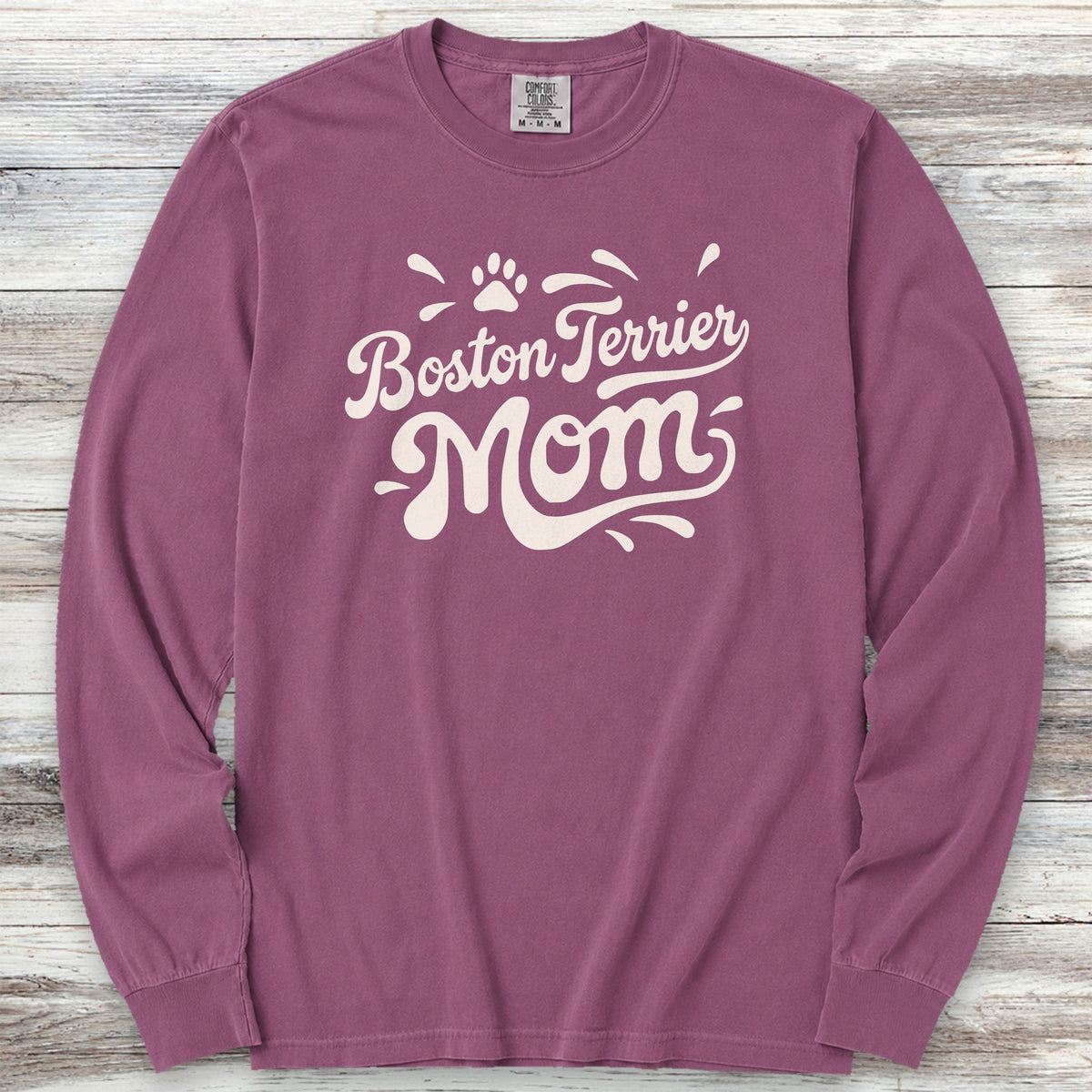 Boston Terrier Groovy Mom Long Sleeve Tee - Berry