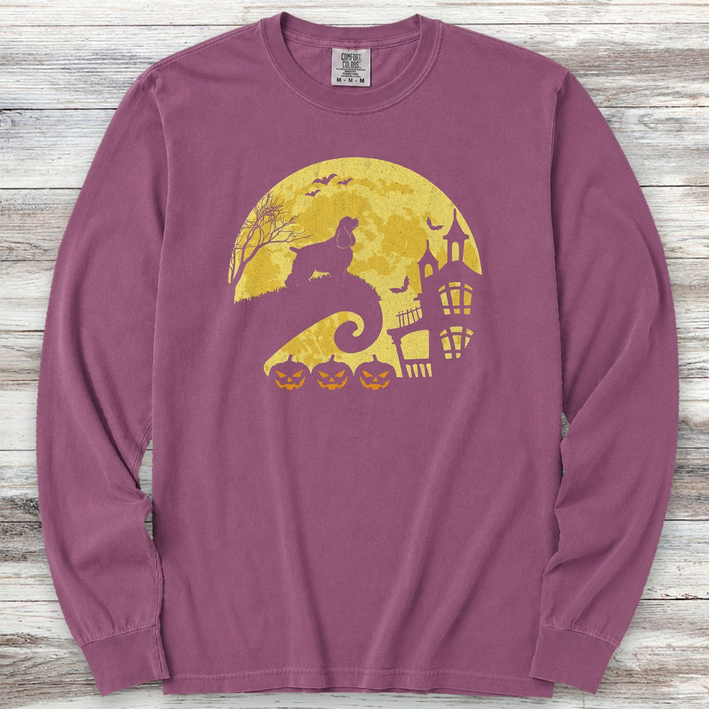 Cocker Spaniel Halloween Moon Long Sleeve Tee - Berry