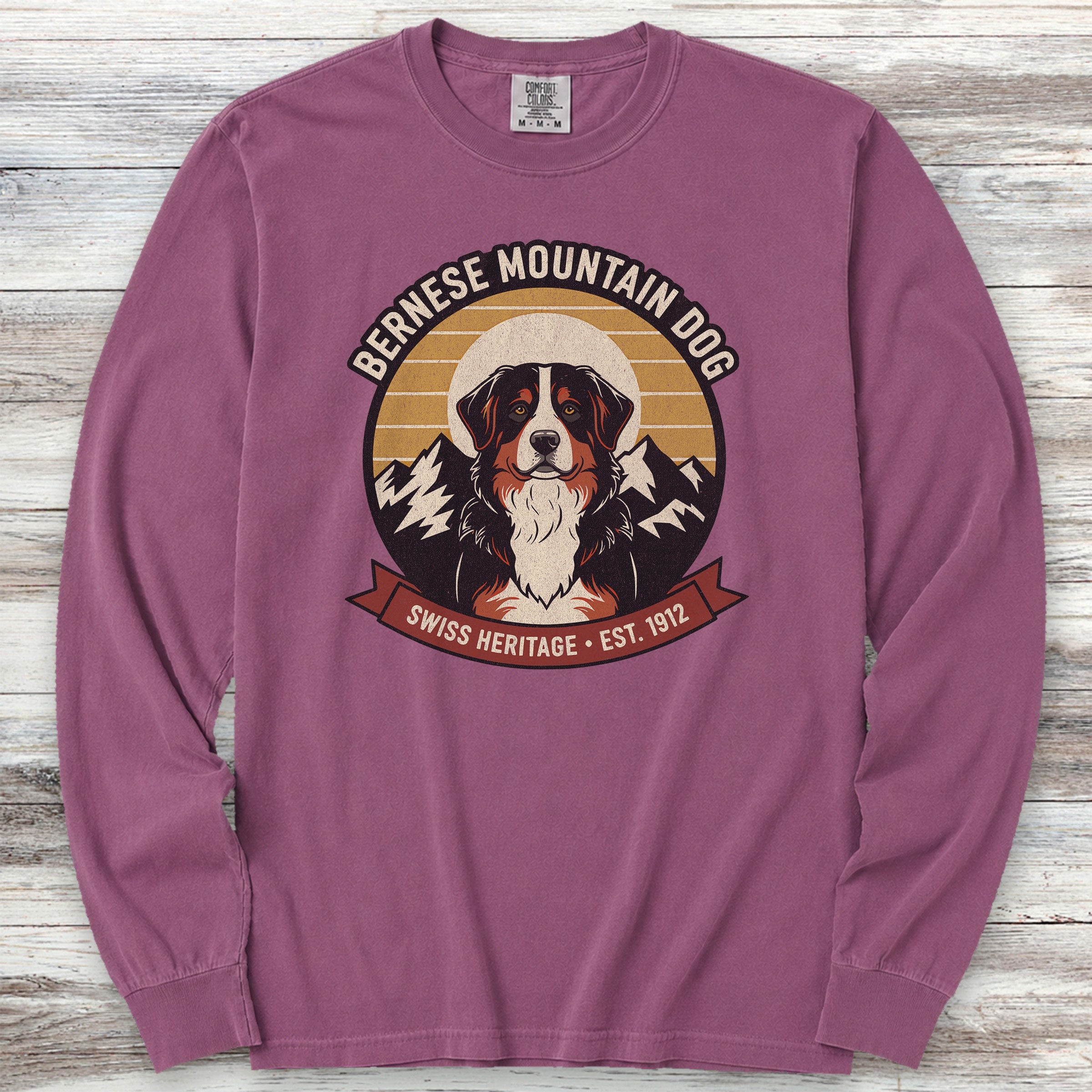 Bernese Mountain Dog Heritage Long Sleeve Tee - Berry
