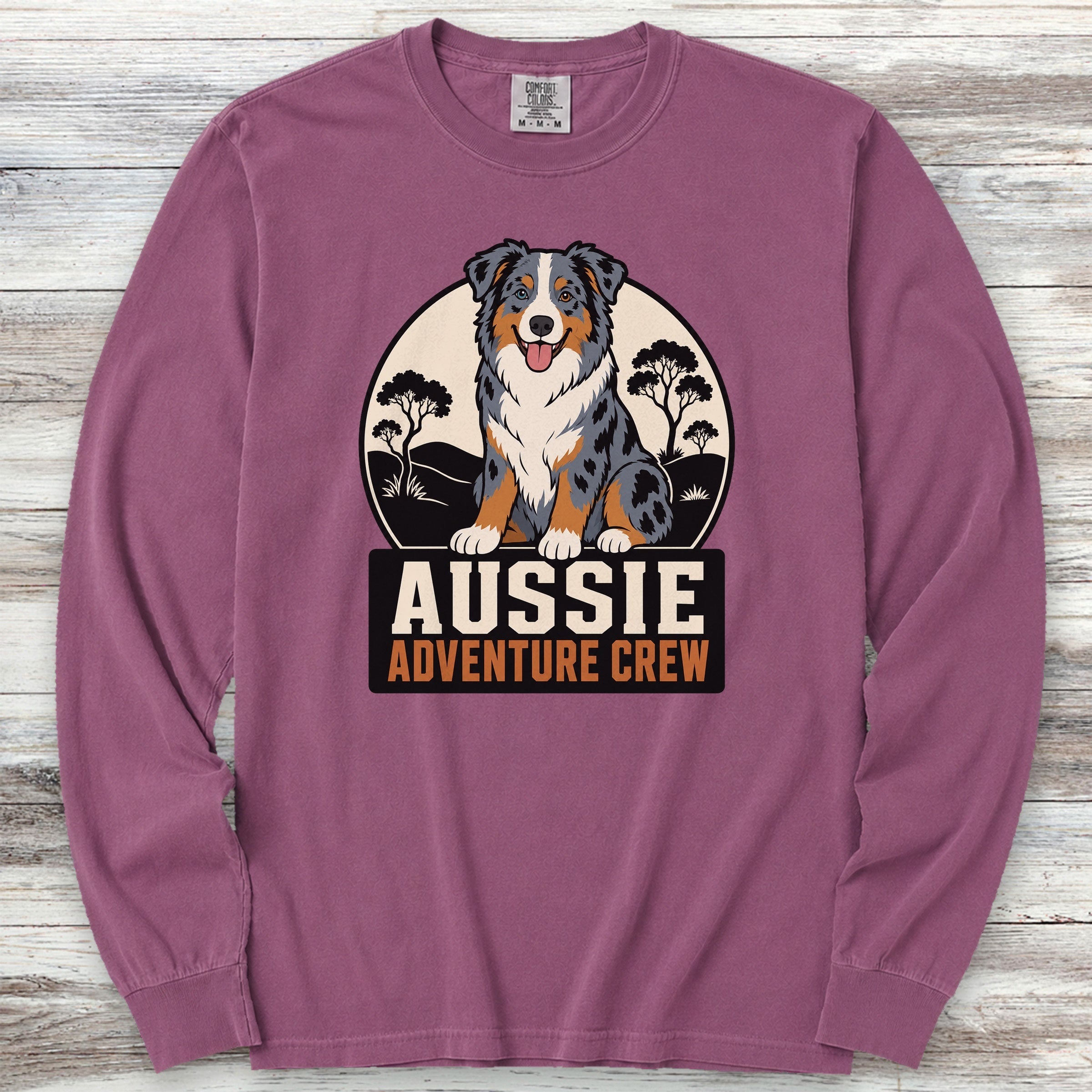 Australian Shepherd Adventure Crew Long Sleeve Tee - Berry