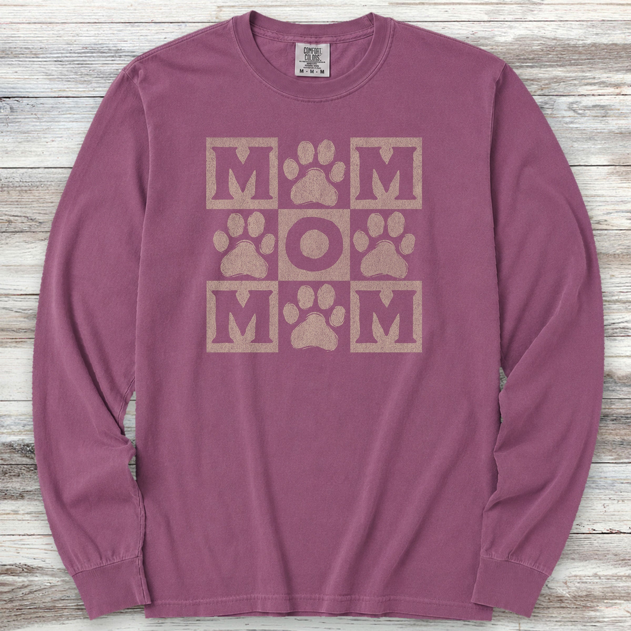 Paw Print Mom Long Sleeve Tee - Berry