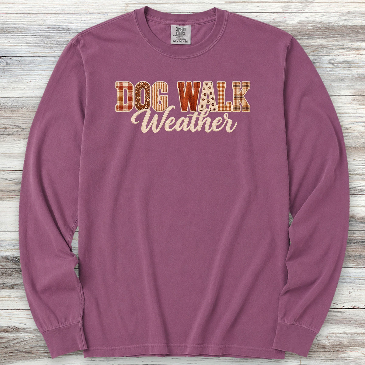 Dog Walk Weather Faux Patchwork Long Sleeve Tee - Berry